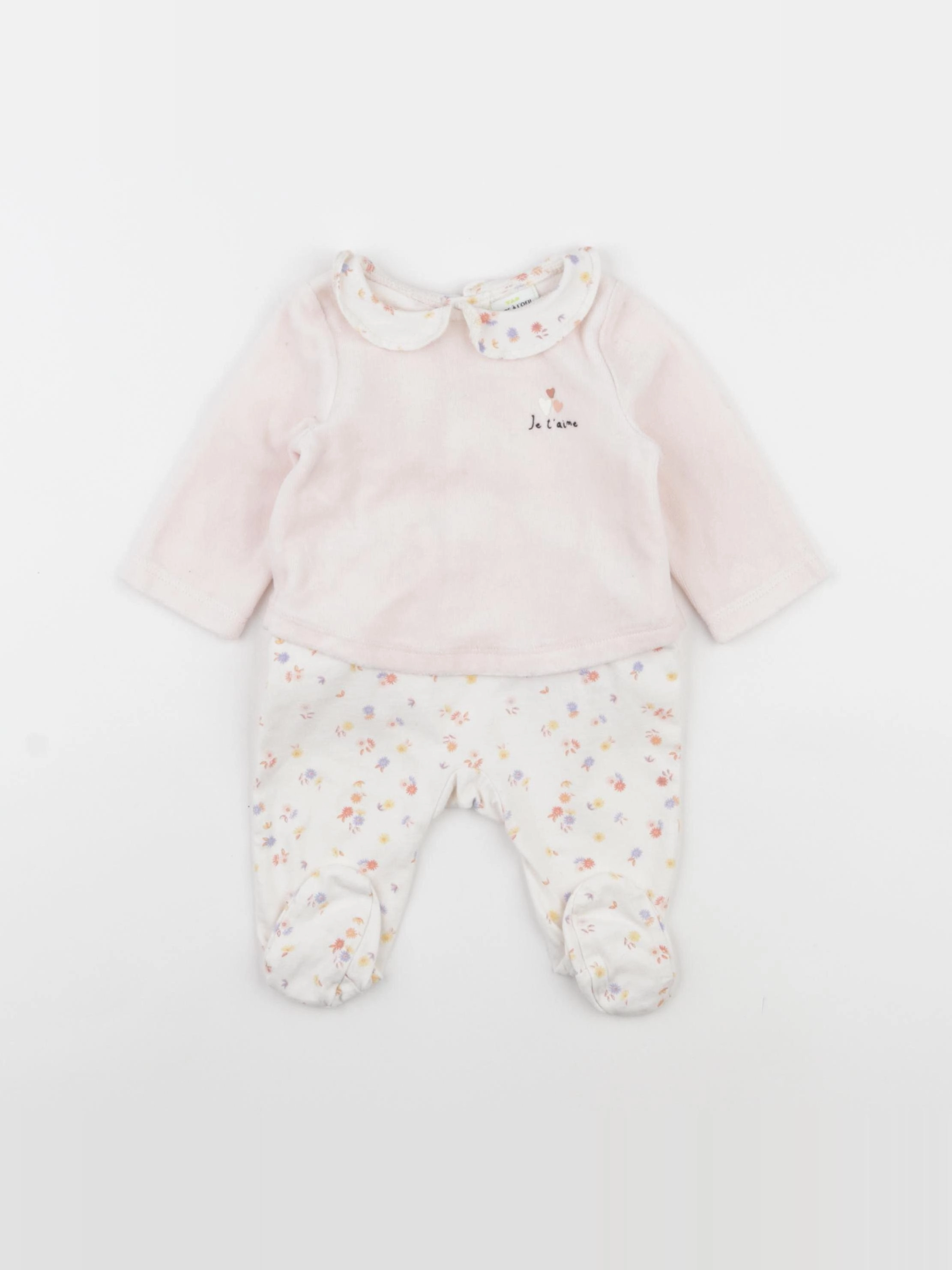 Tape à l'oeil - pyjama velours rose - 3 mois