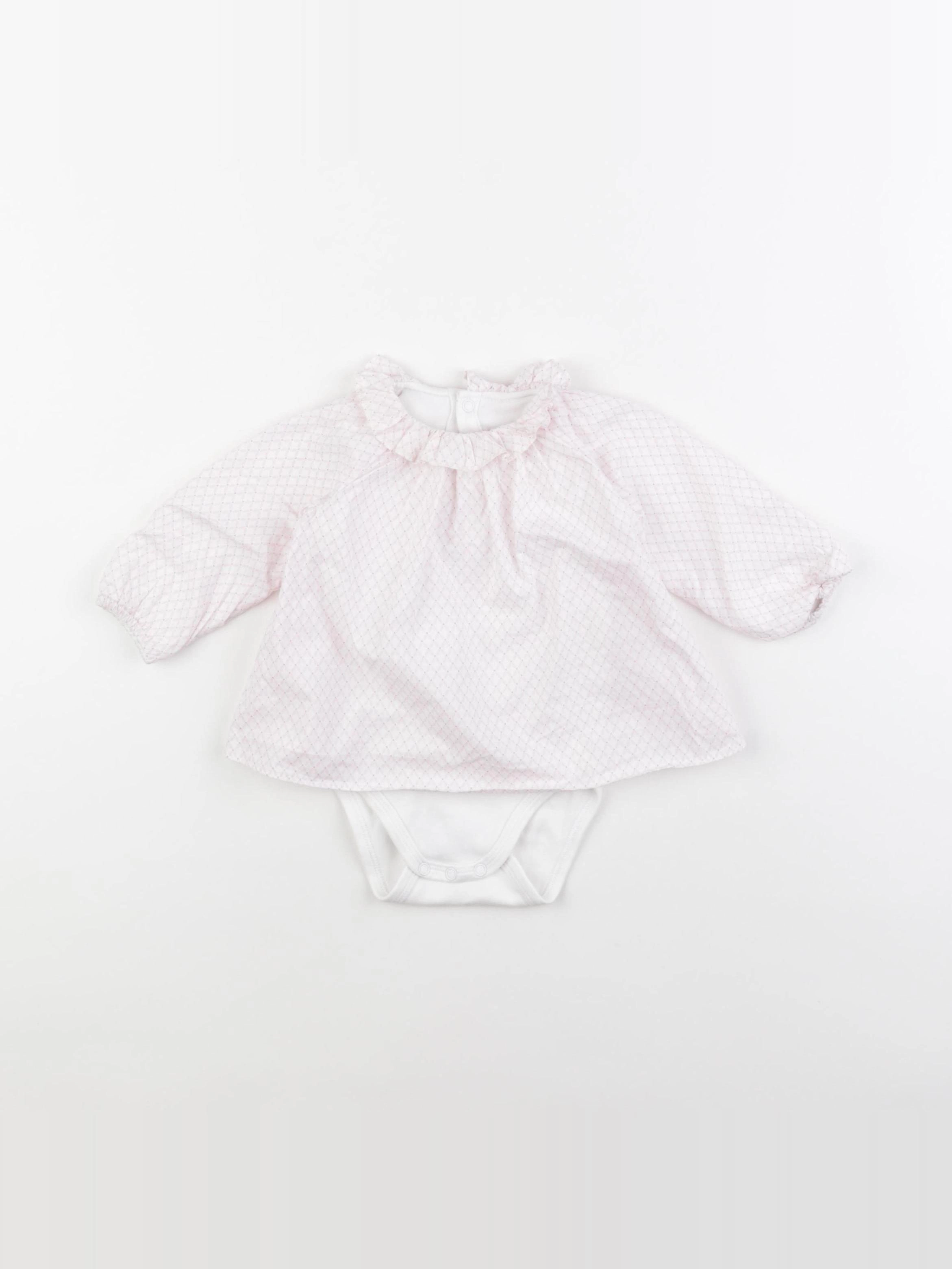 Jacadi - body blouse rose, blanc - 6 mois