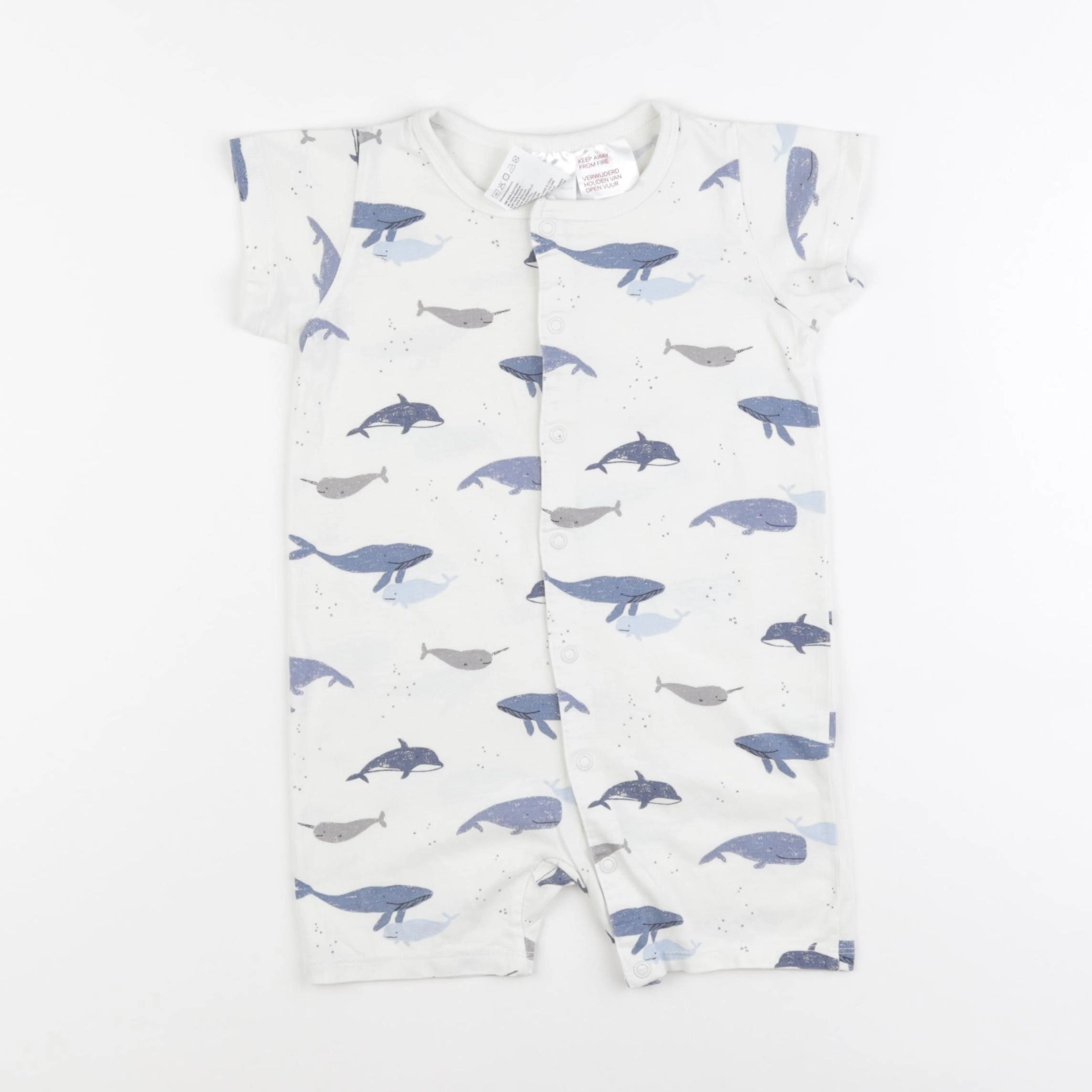 H&M - pyjama coton blanc, bleu - 12/18 mois