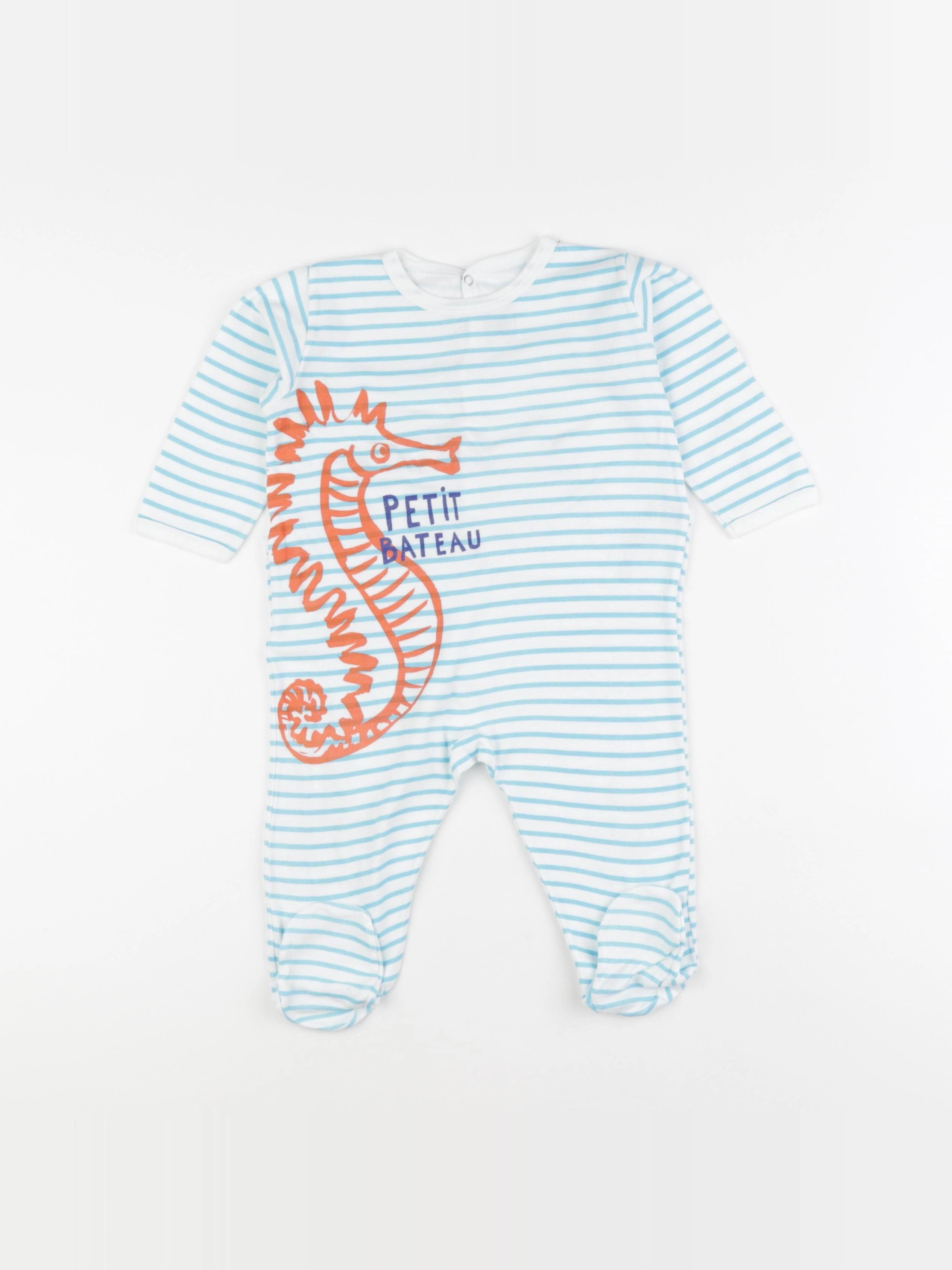 Petit Bateau - pyjama coton blanc, bleu - 12 mois