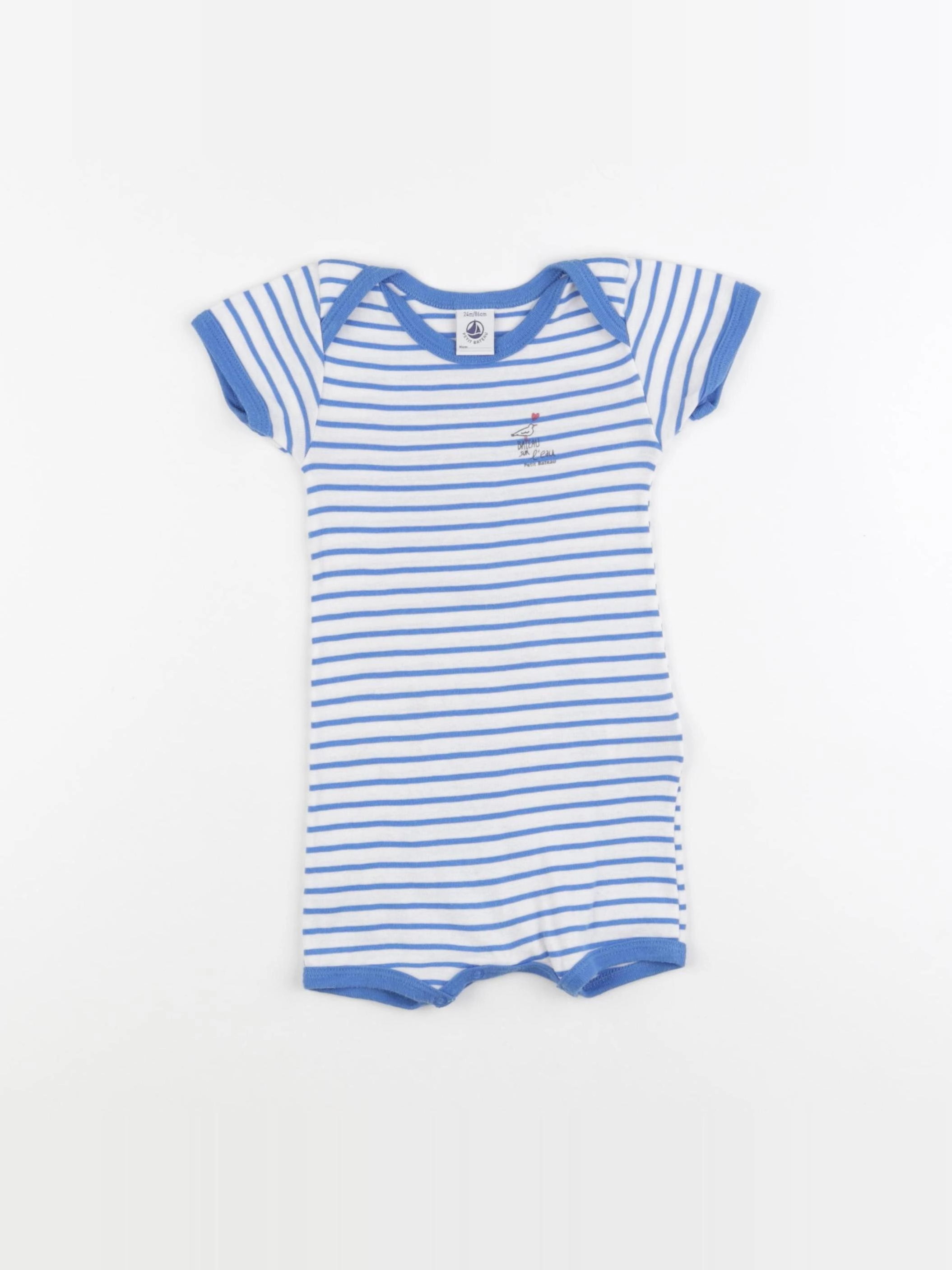 Petit Bateau - pyjama coton blanc, bleu - 24 mois