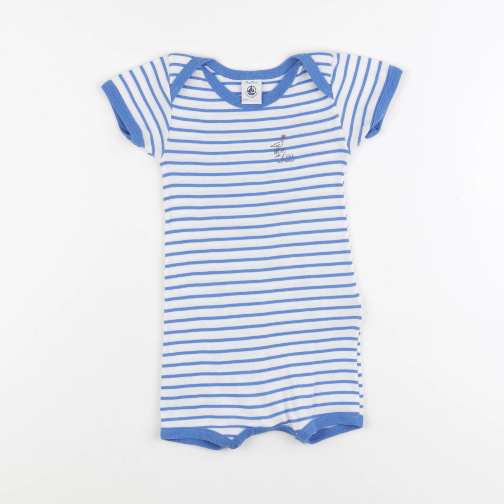 Petit Bateau - pyjama coton blanc, bleu - 24 mois