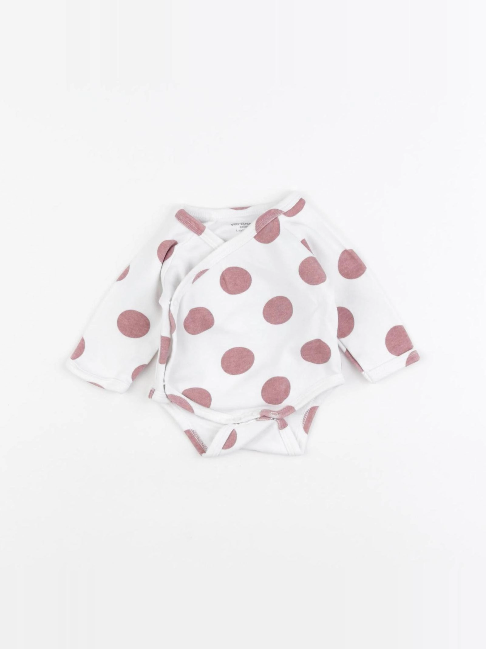 Vertbaudet - body blanc, rose - 1 mois