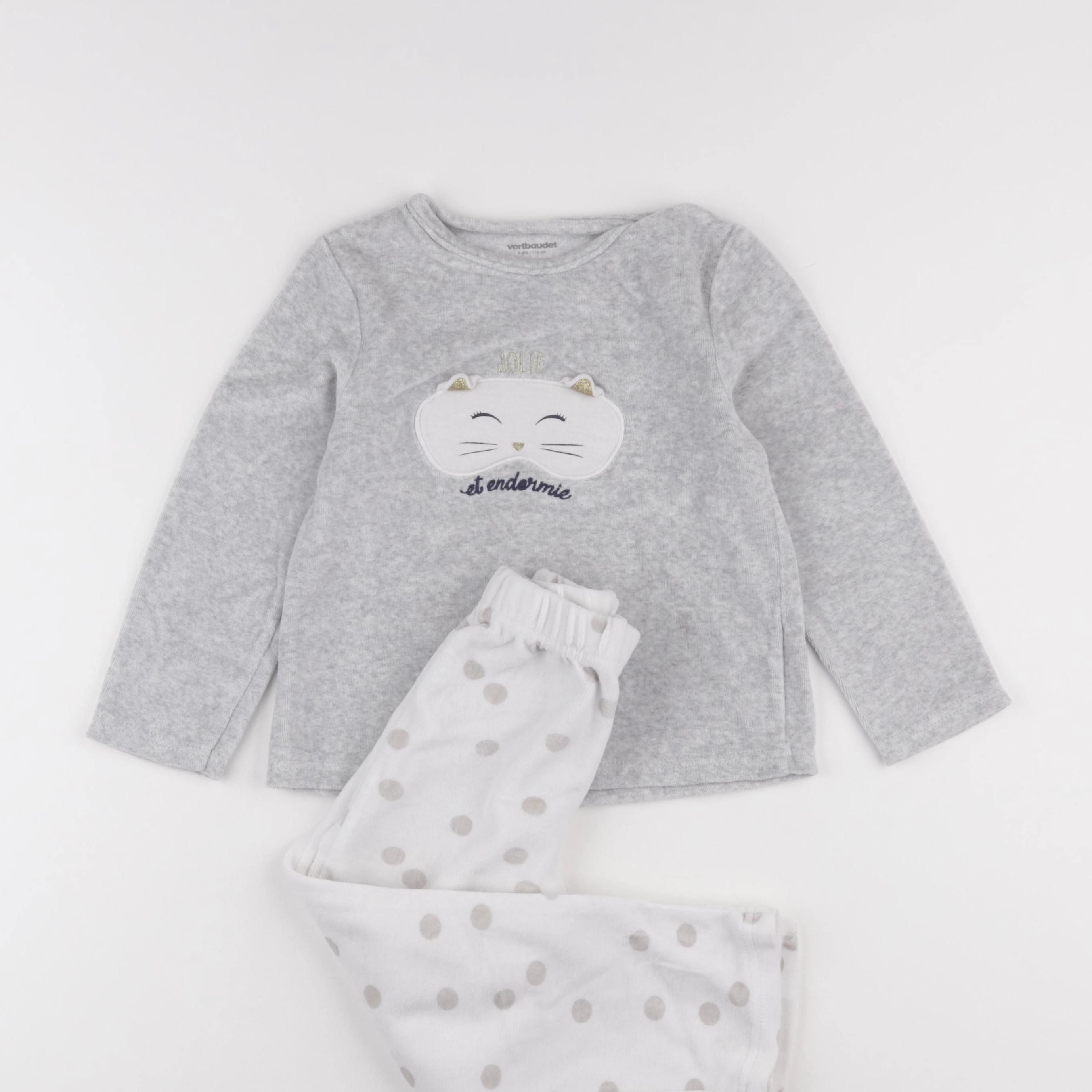 Vertbaudet - pyjama velours gris - 6 ans