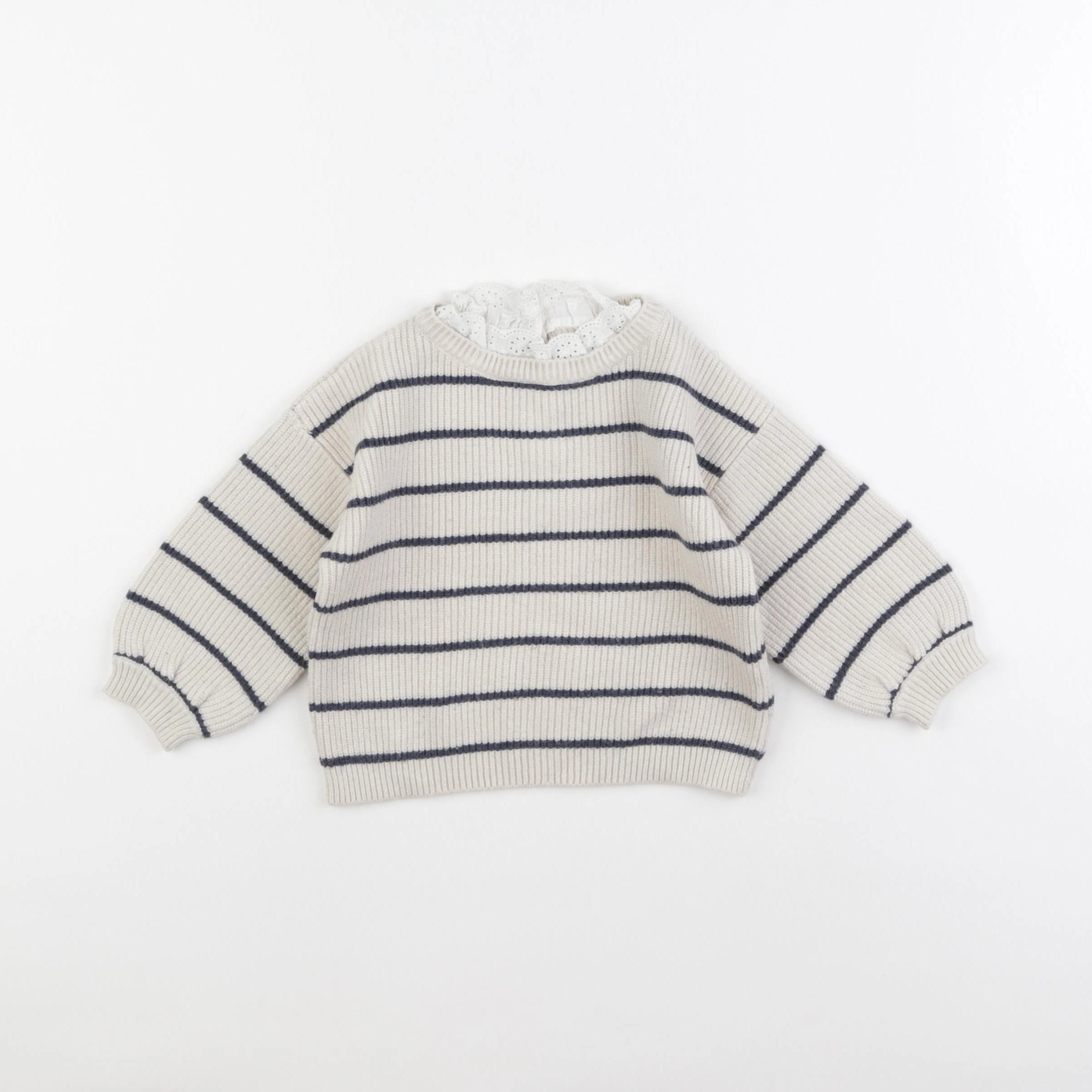 Vertbaudet - pull beige, bleu - 12 mois