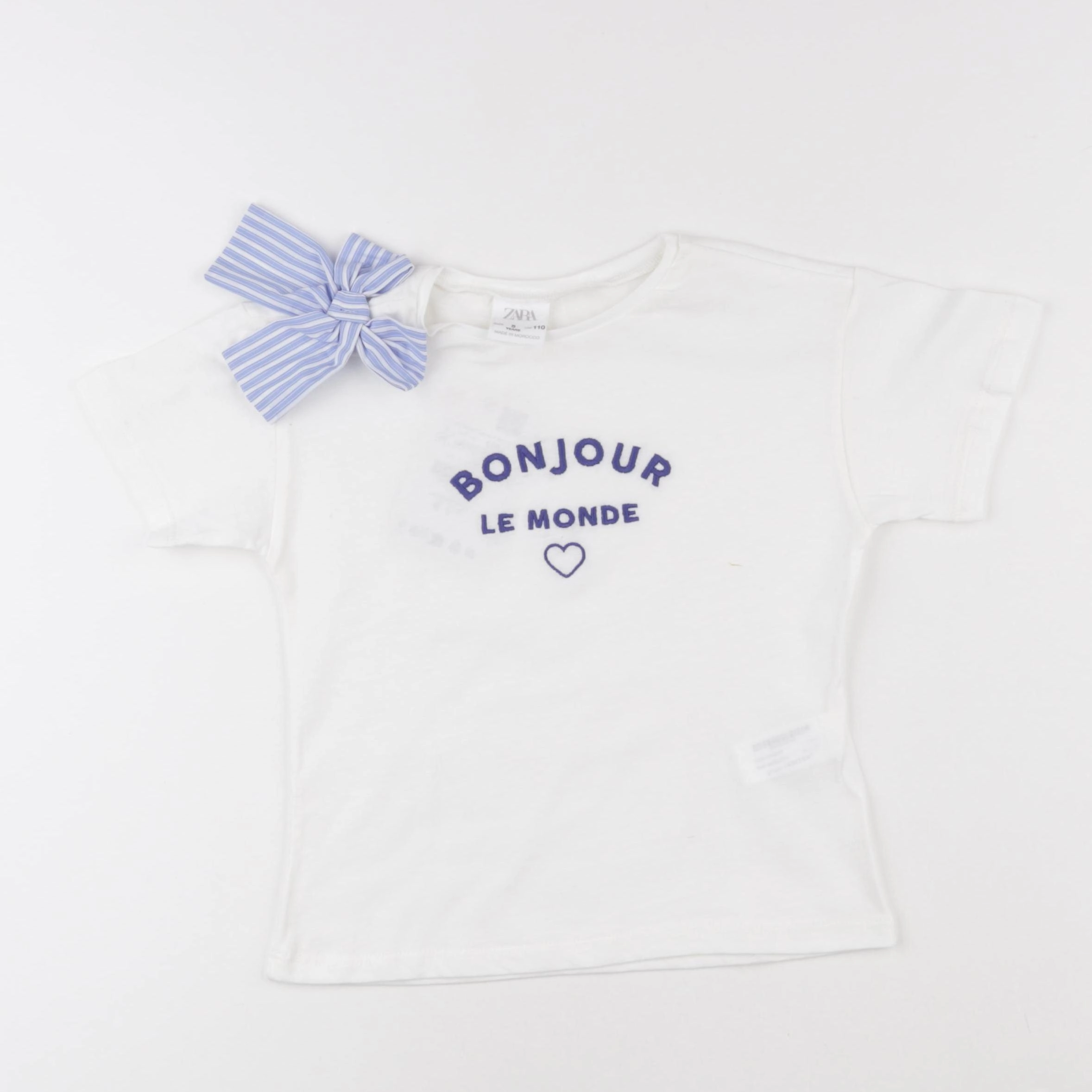Zara - tee-shirt blanc, bleu - 5 ans