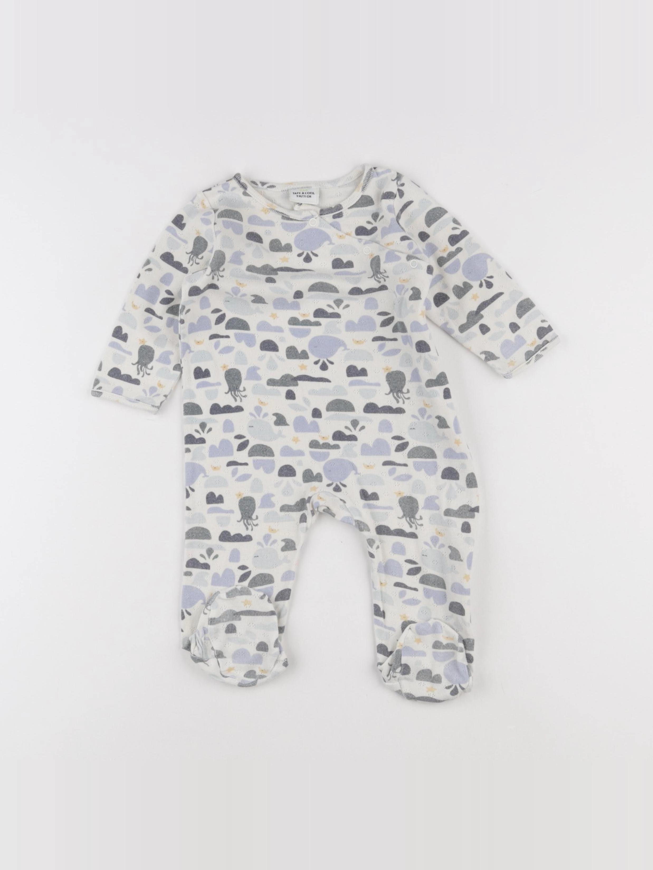 Tape à l'oeil - pyjama coton blanc, bleu - 9 mois