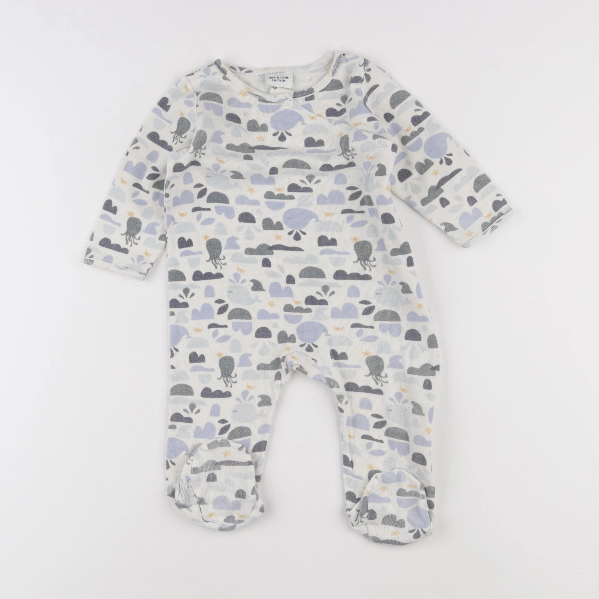 Tape à l'oeil - pyjama coton blanc, bleu - 9 mois