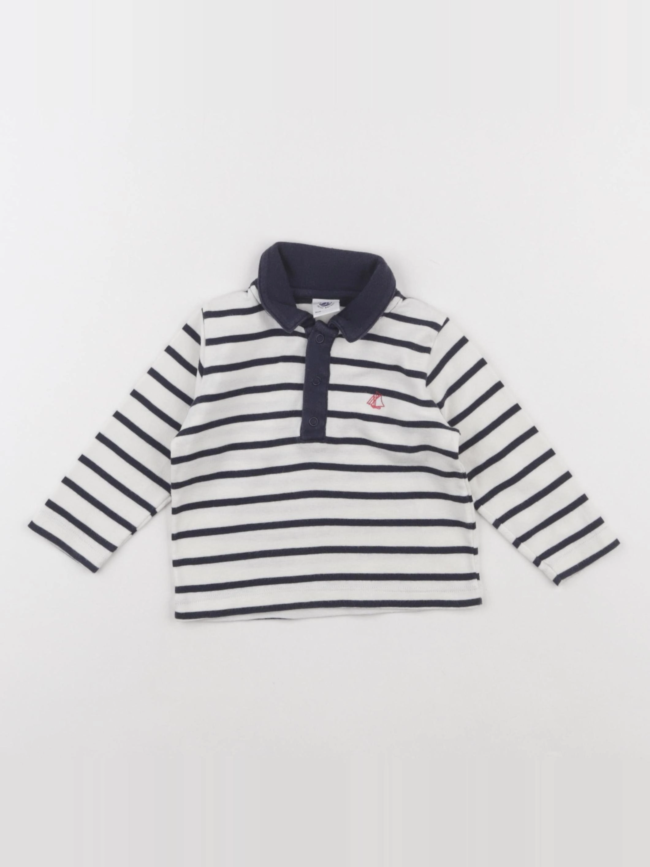Petit Bateau - polo blanc, bleu - 12 mois
