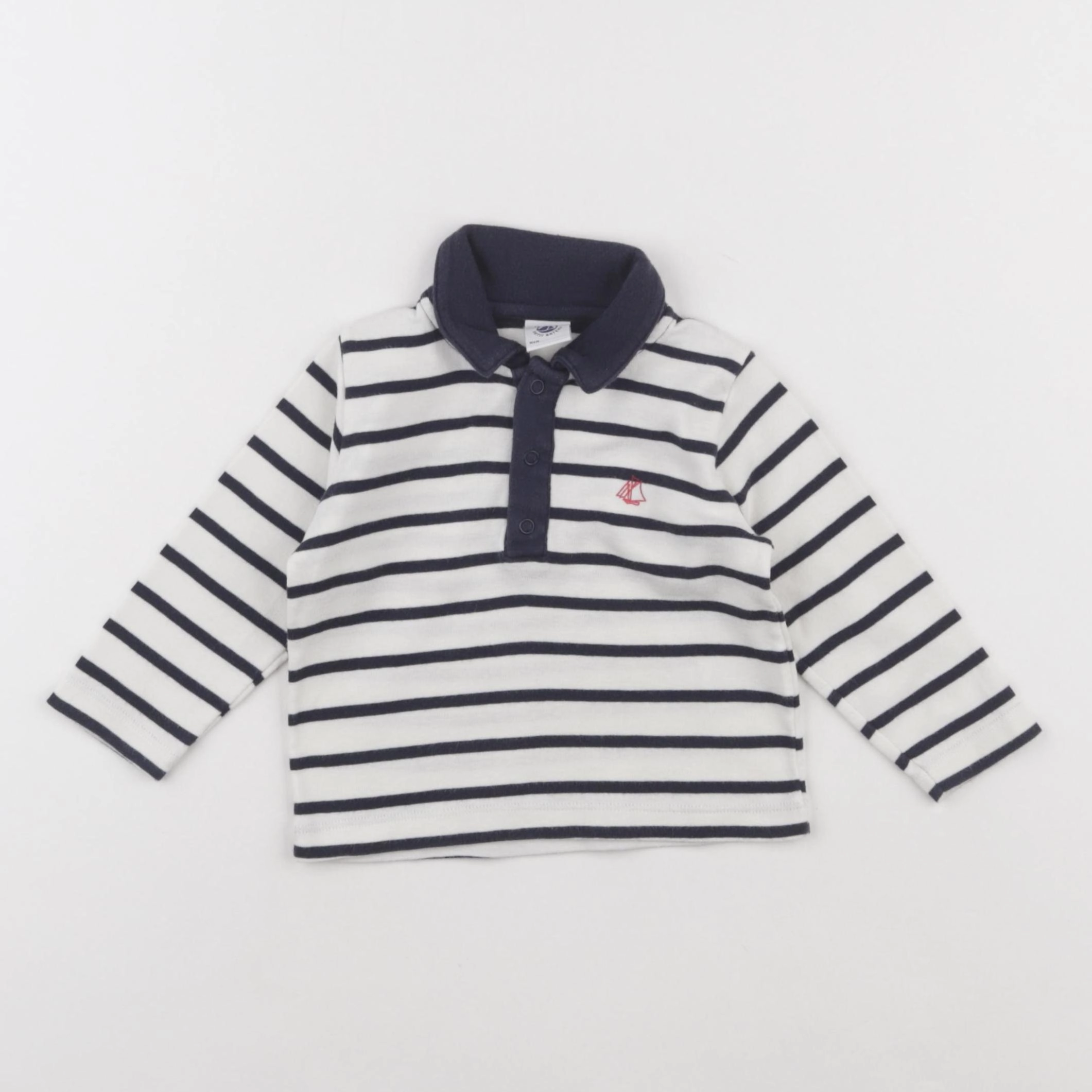 Petit Bateau - polo blanc, bleu - 12 mois