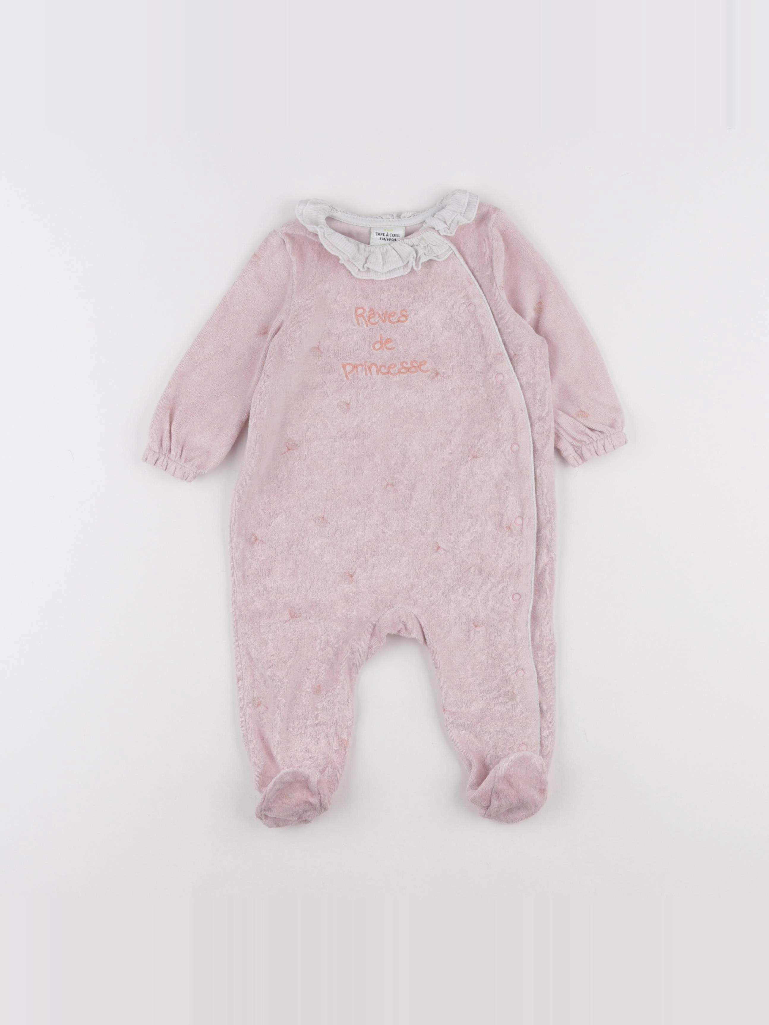 Tape à l'oeil - pyjama velours rose - 6 mois
