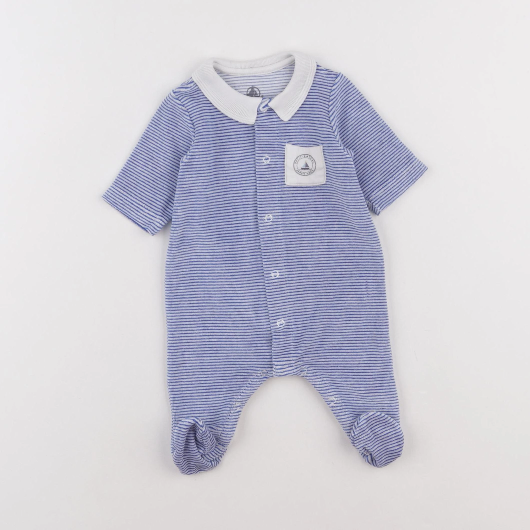 Petit Bateau - pyjama velours blanc, bleu - 0 mois