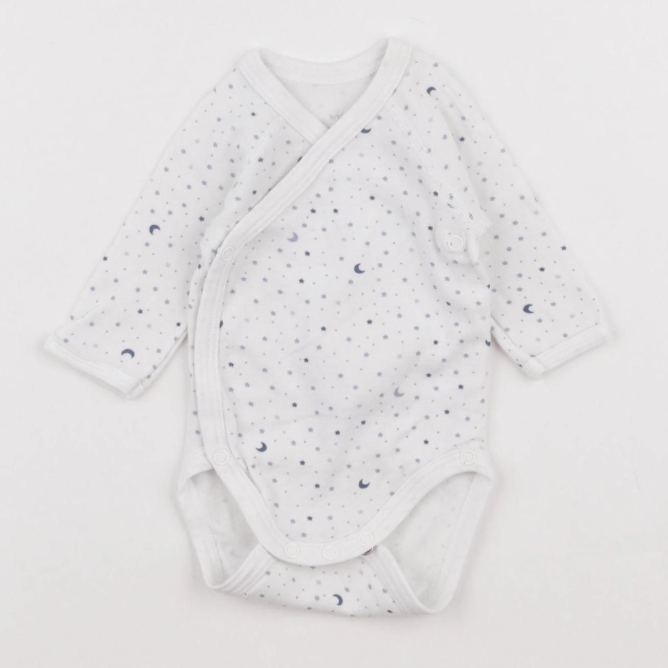 Petit Bateau - body blanc, bleu - 0 mois