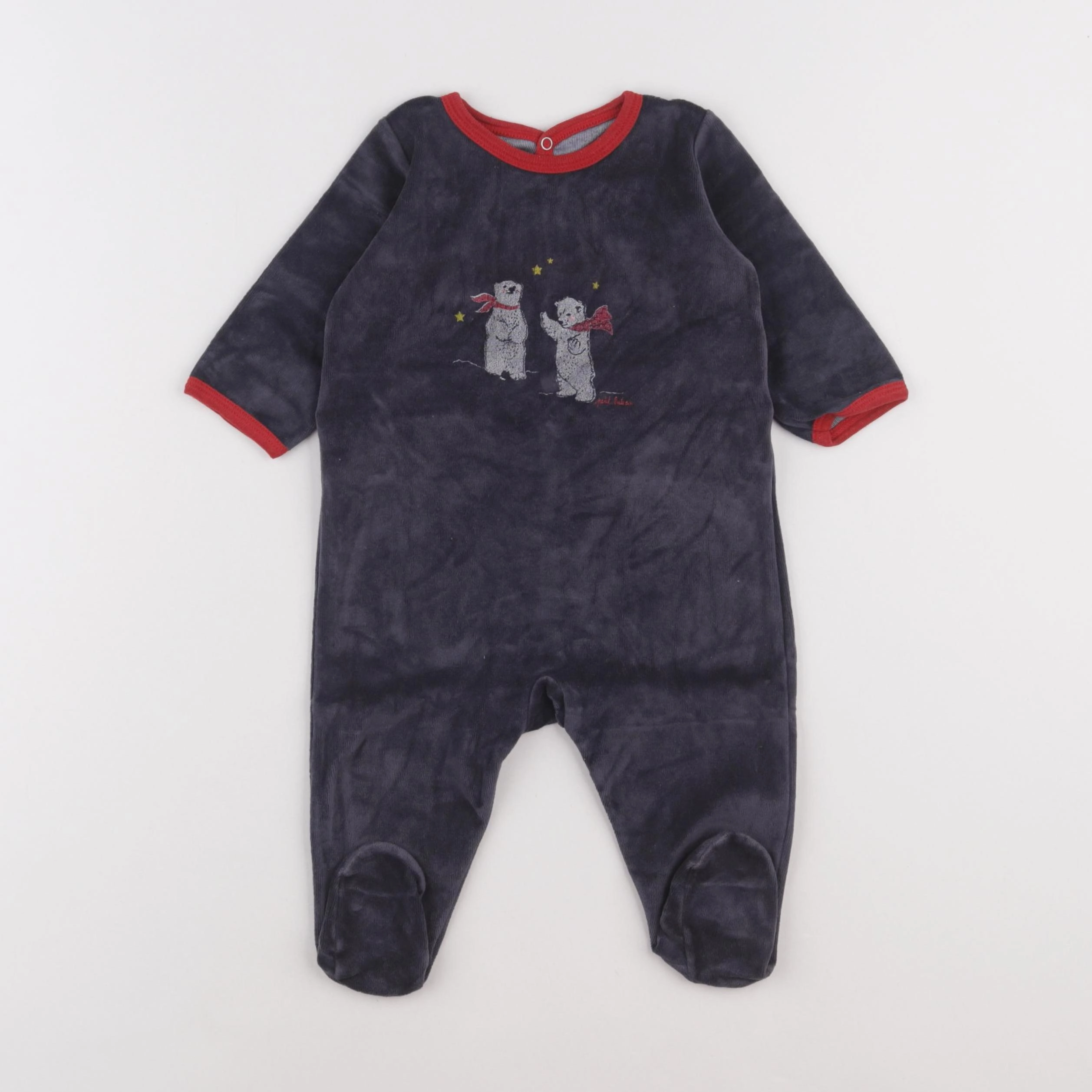 Petit Bateau - pyjama velours gris - 6 mois