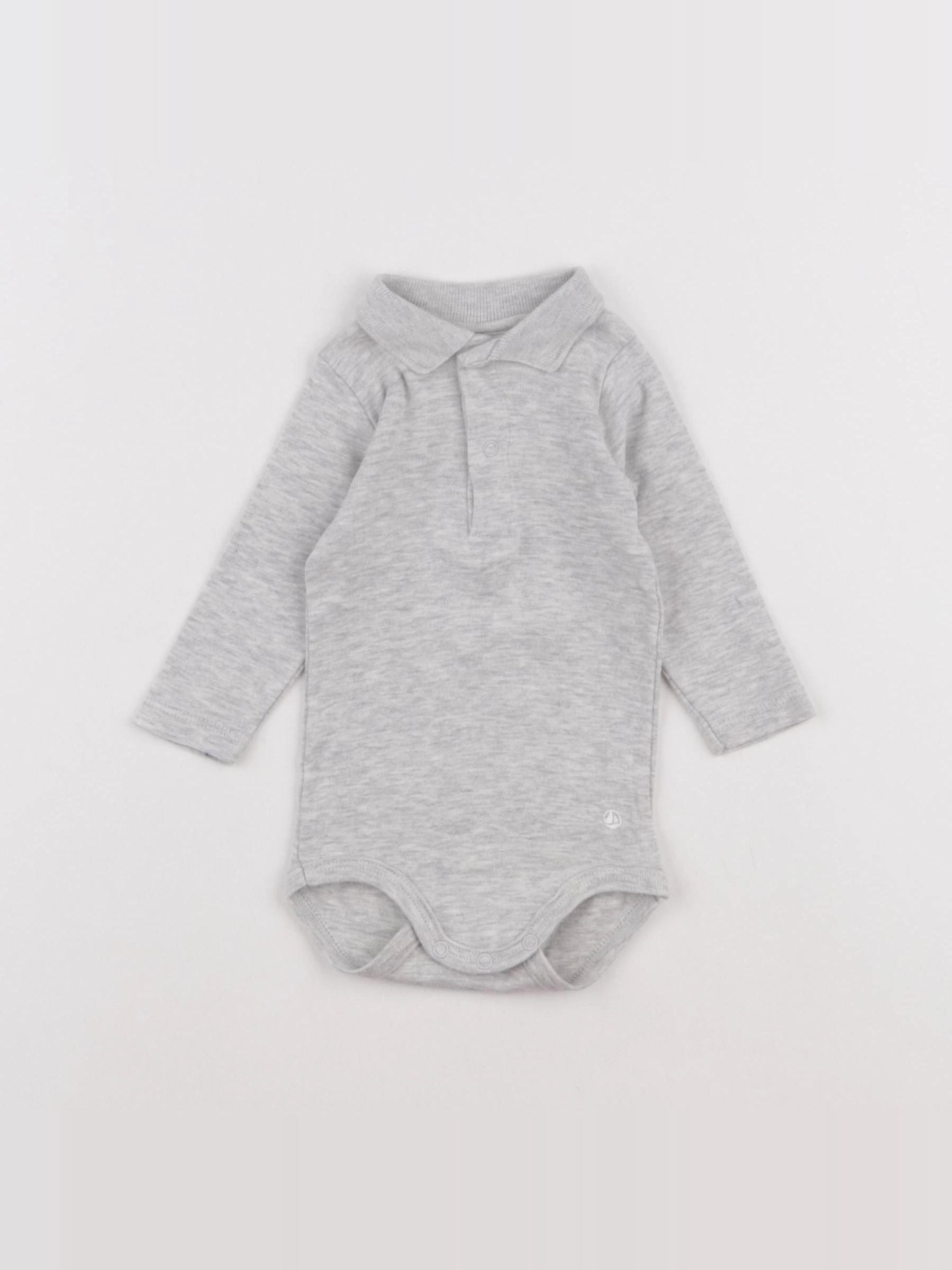 Petit Bateau - body à col gris - 3 mois