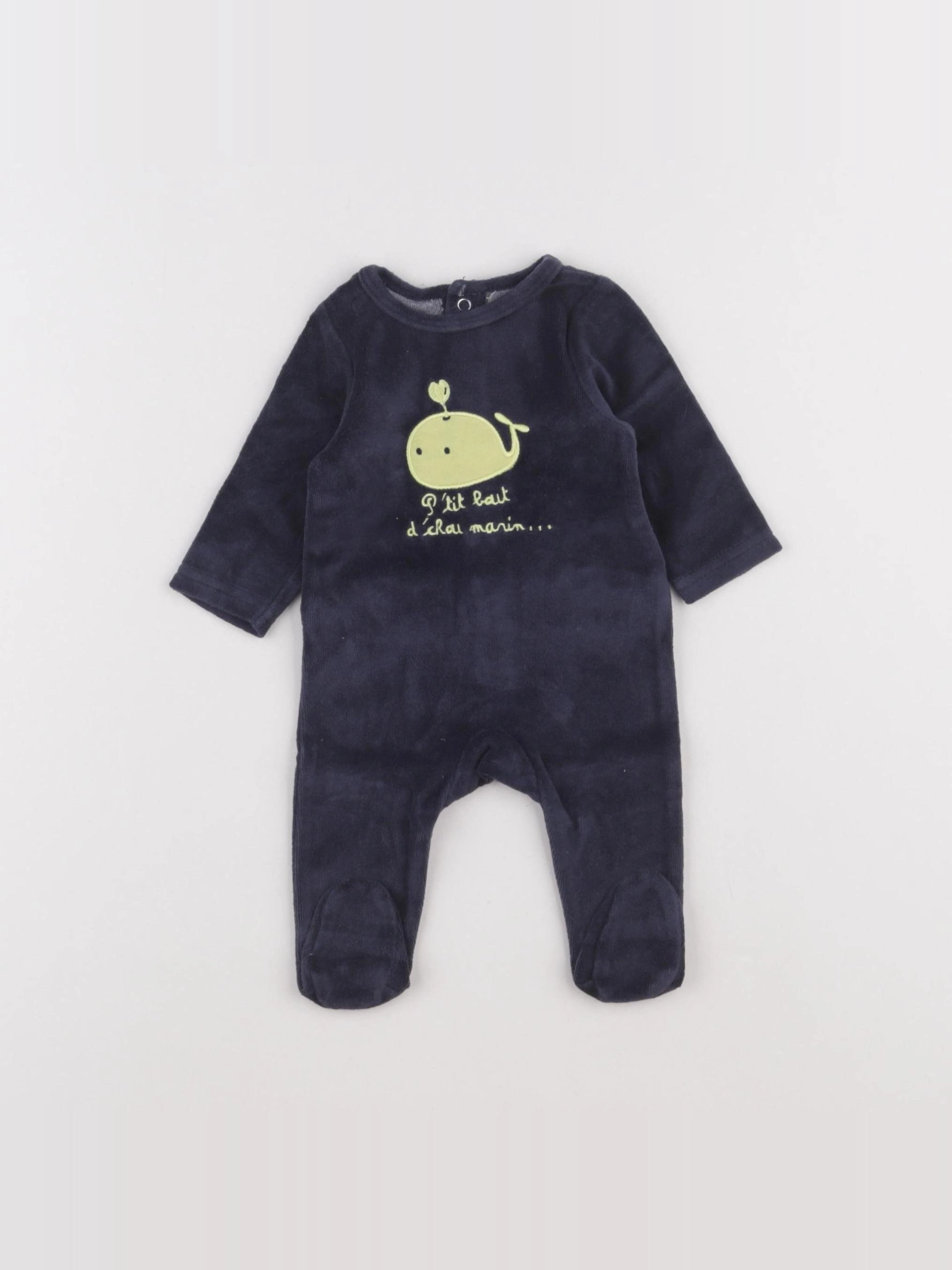 Tape à l'oeil - pyjama velours bleu - 0 mois