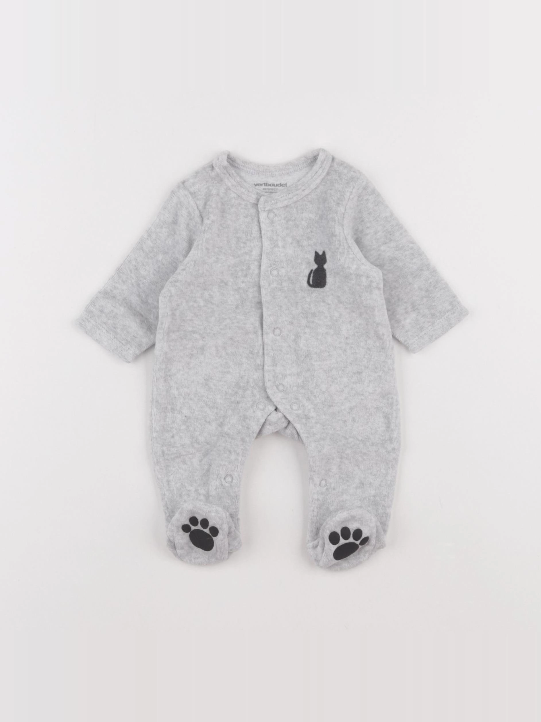 Vertbaudet - pyjama velours gris - 0 mois