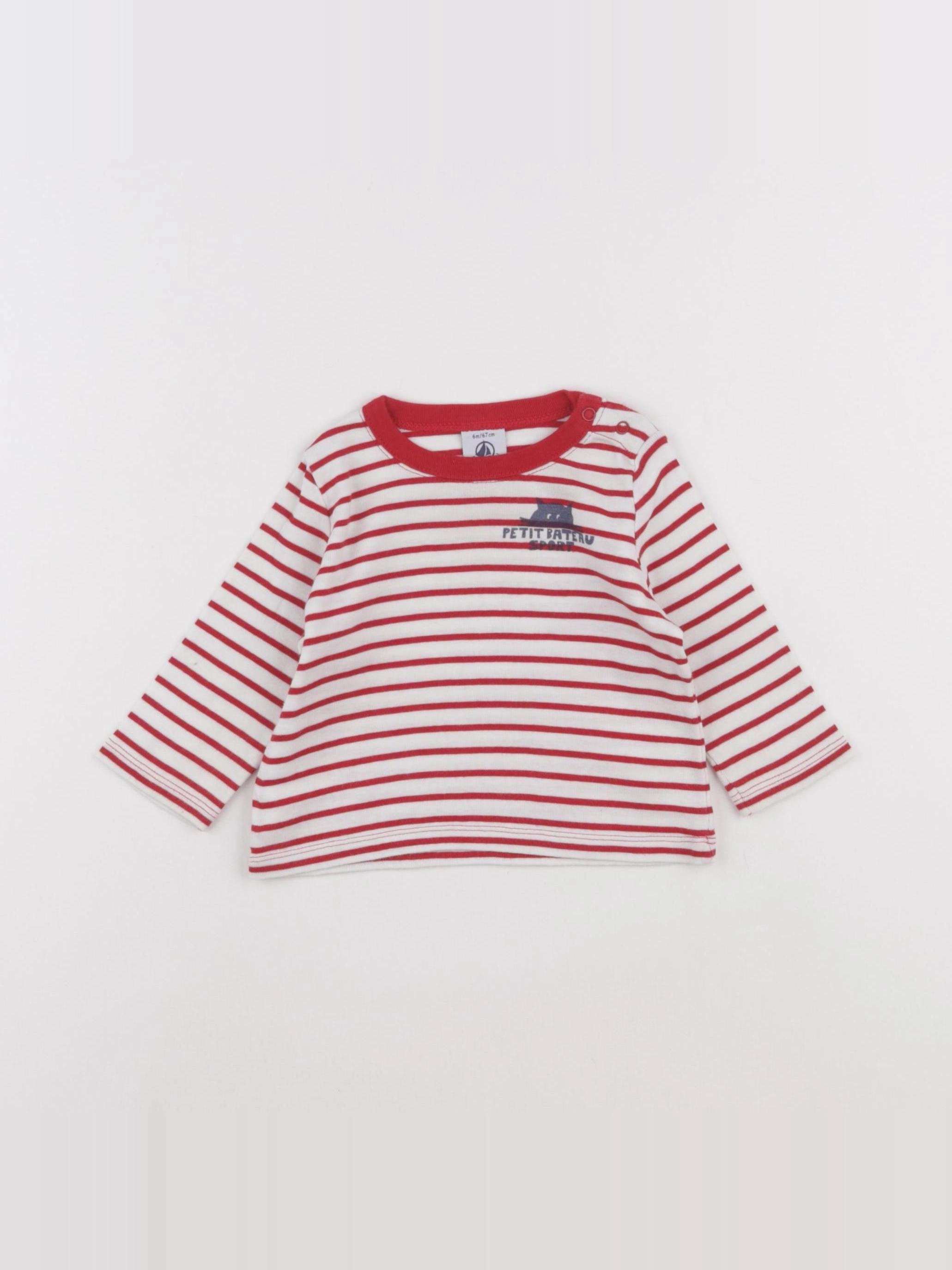 Petit Bateau - tee-shirt blanc, rouge - 6 mois