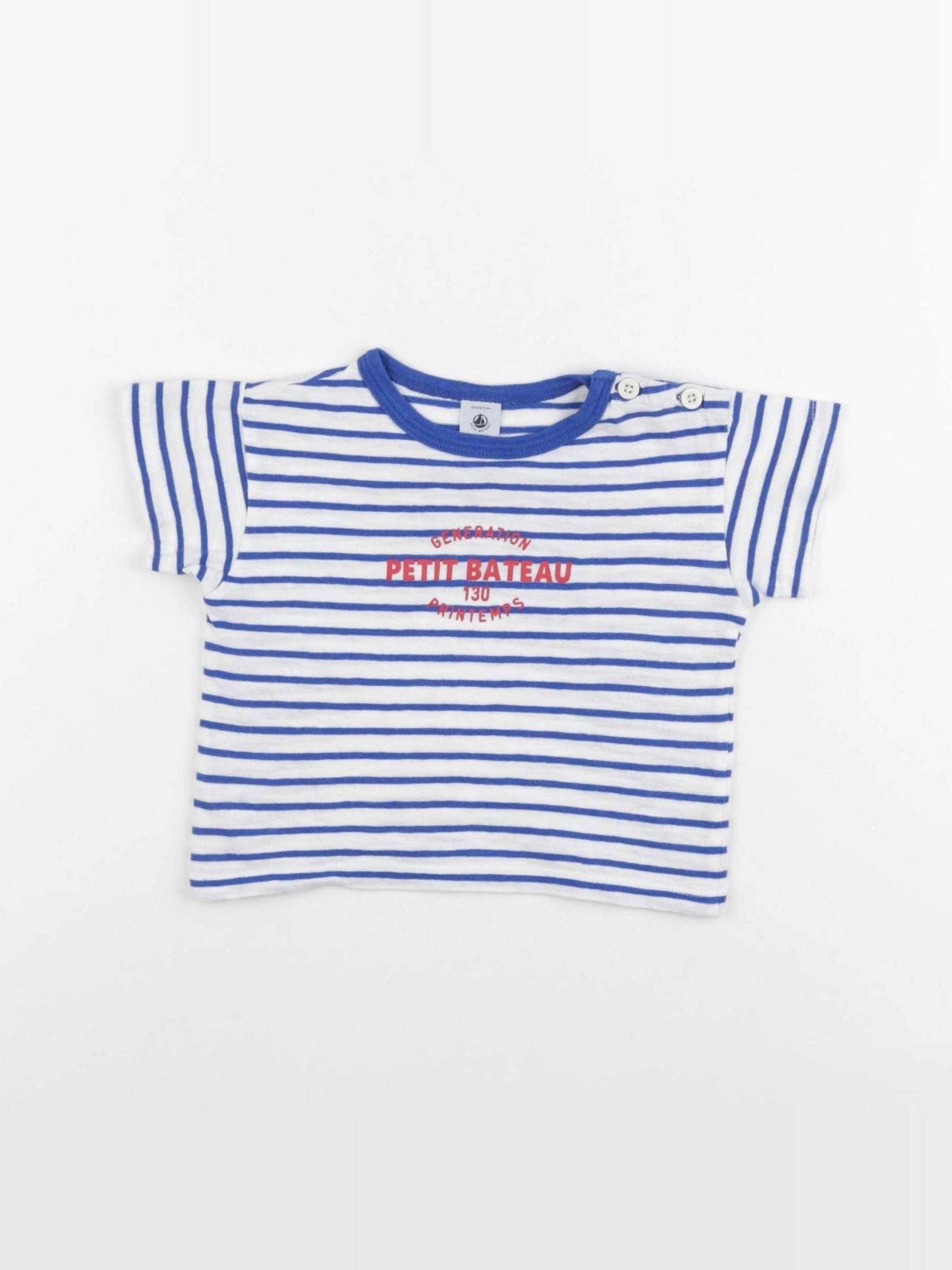 Petit Bateau - tee-shirt blanc, bleu - 6 mois
