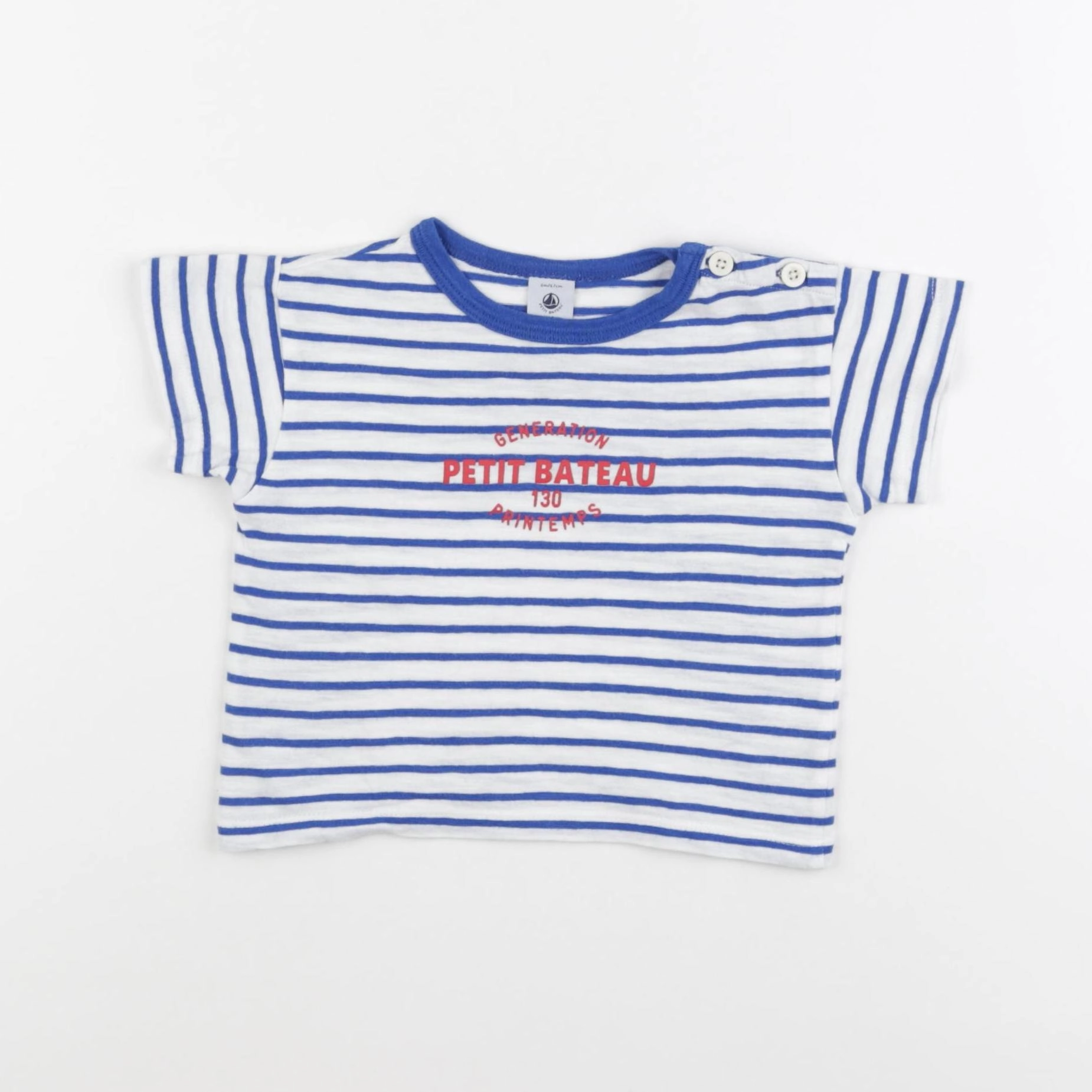 Petit Bateau - tee-shirt blanc, bleu - 6 mois