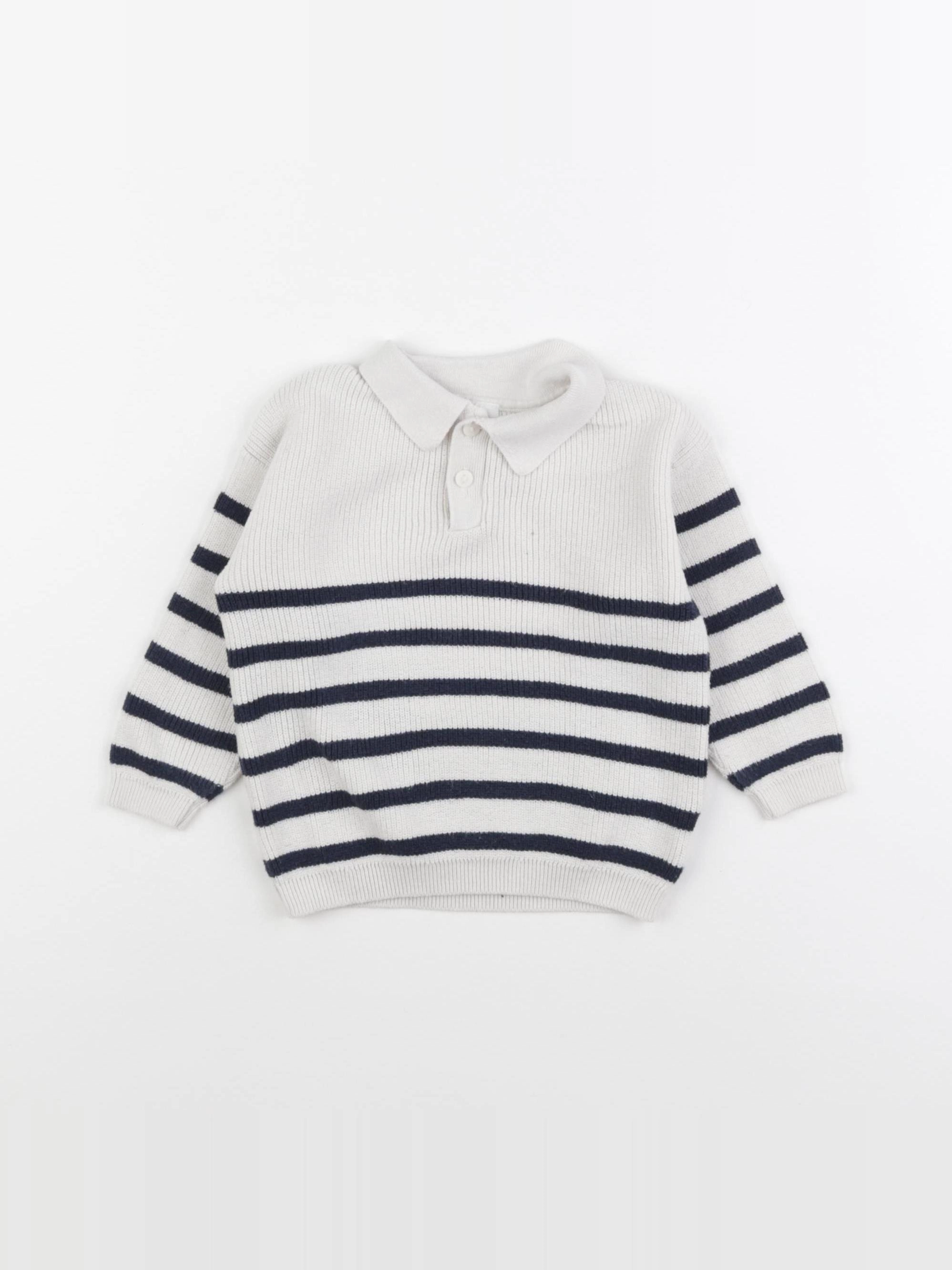 H&M - pull beige, bleu - 6/9 mois