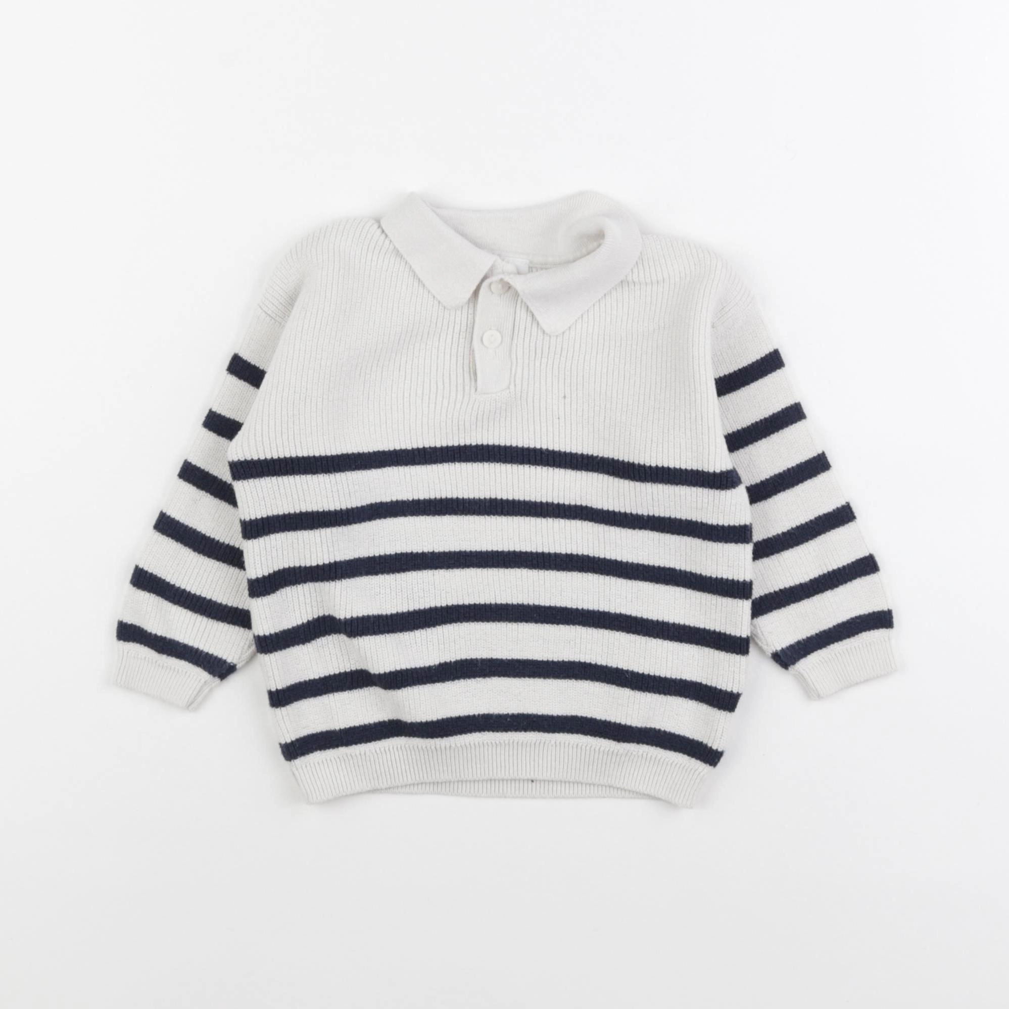 H&M - pull beige, bleu - 6/9 mois