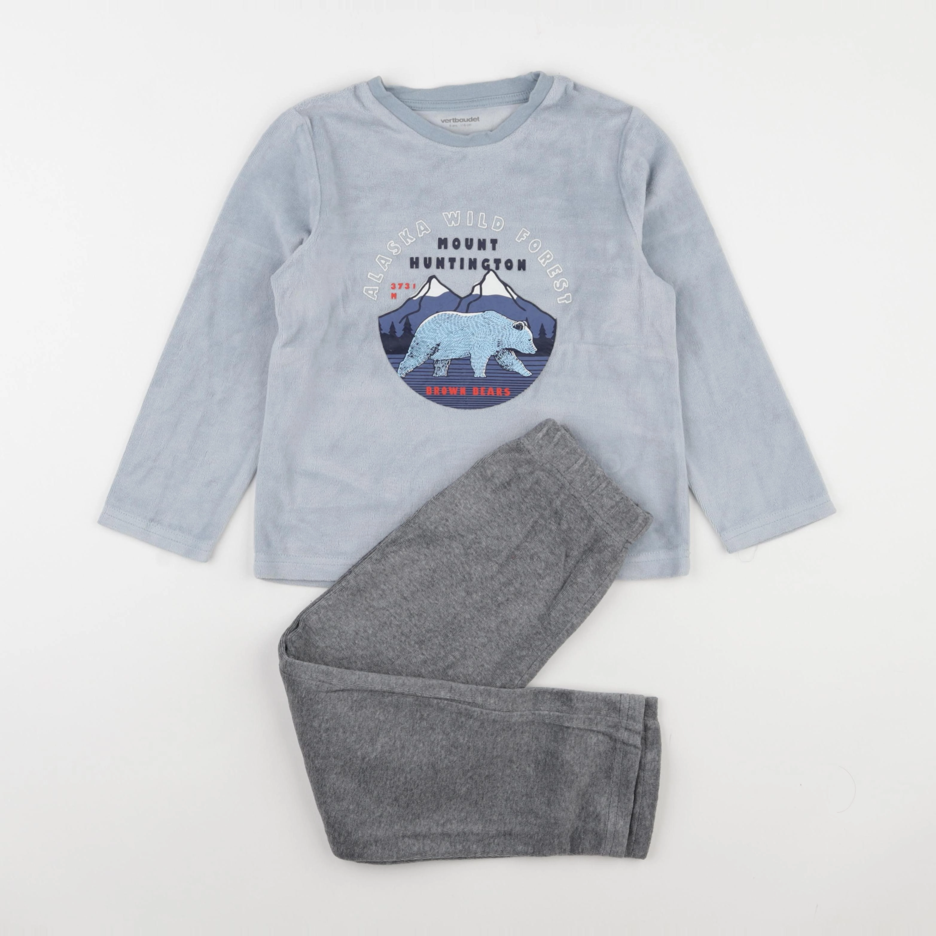 Vertbaudet - pyjama velours bleu, gris - 6 ans