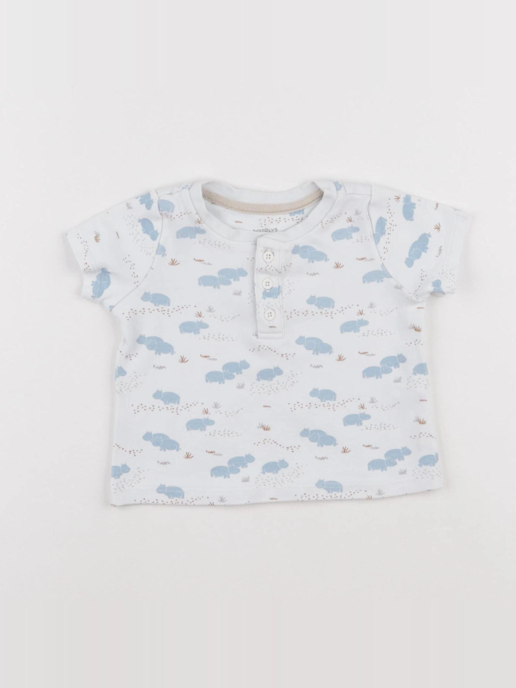 Natalys - tee-shirt blanc, bleu - 6 mois