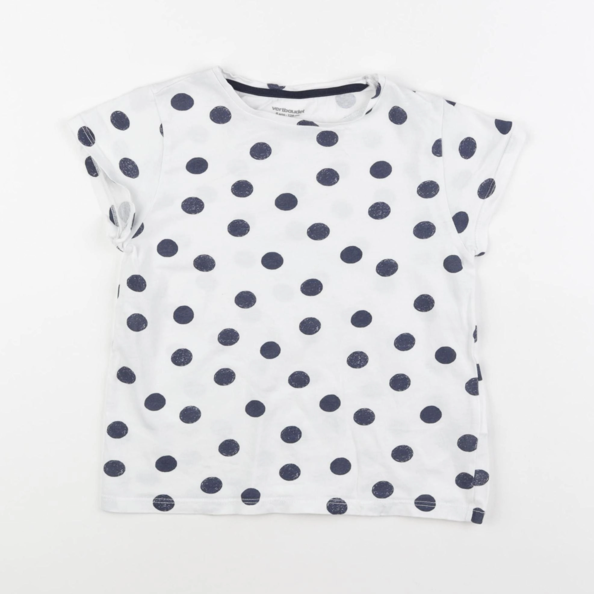 Vertbaudet - tee-shirt blanc, bleu - 8 ans
