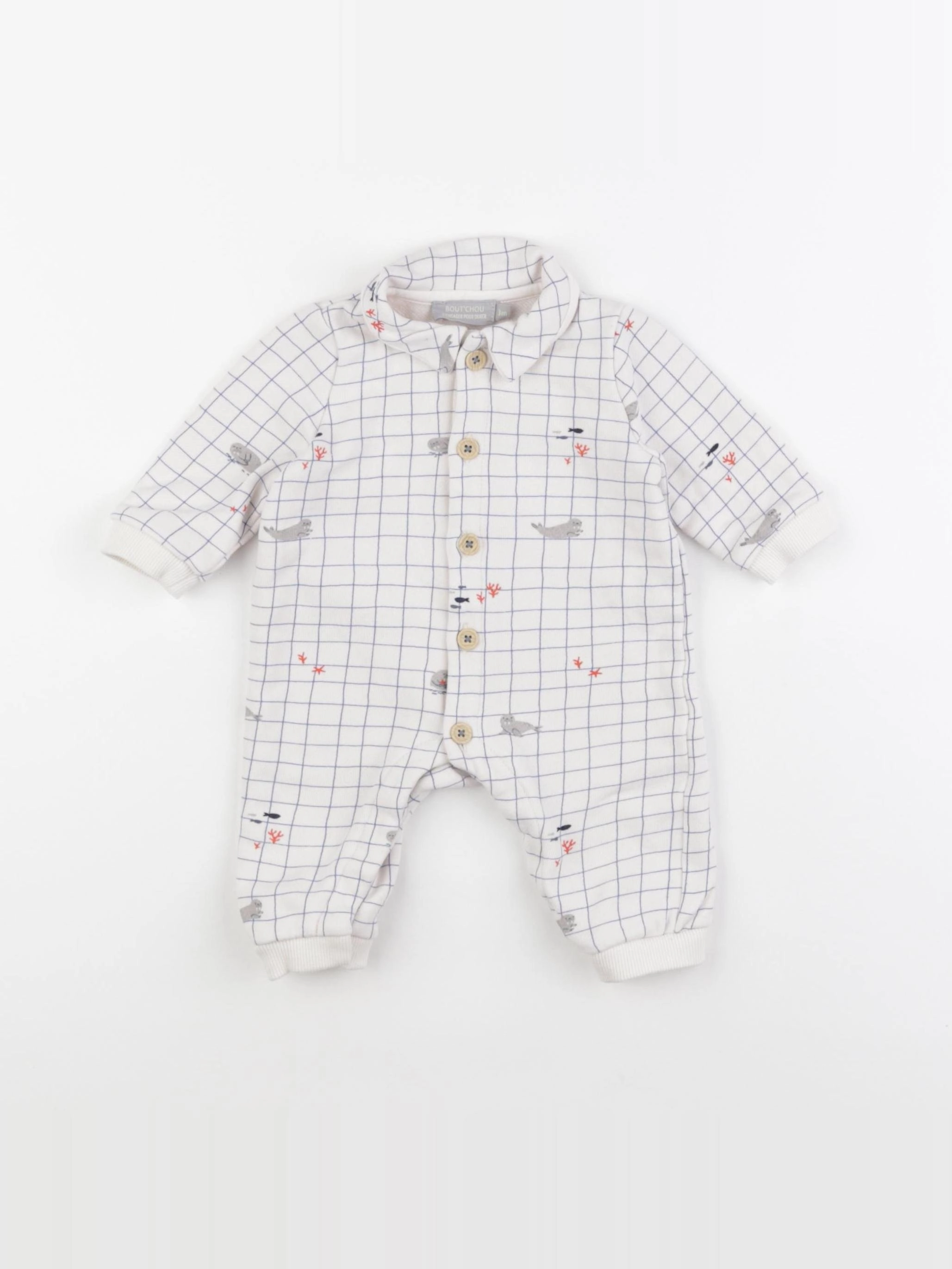 Boutchou - combinaison blanc, bleu - 3 mois