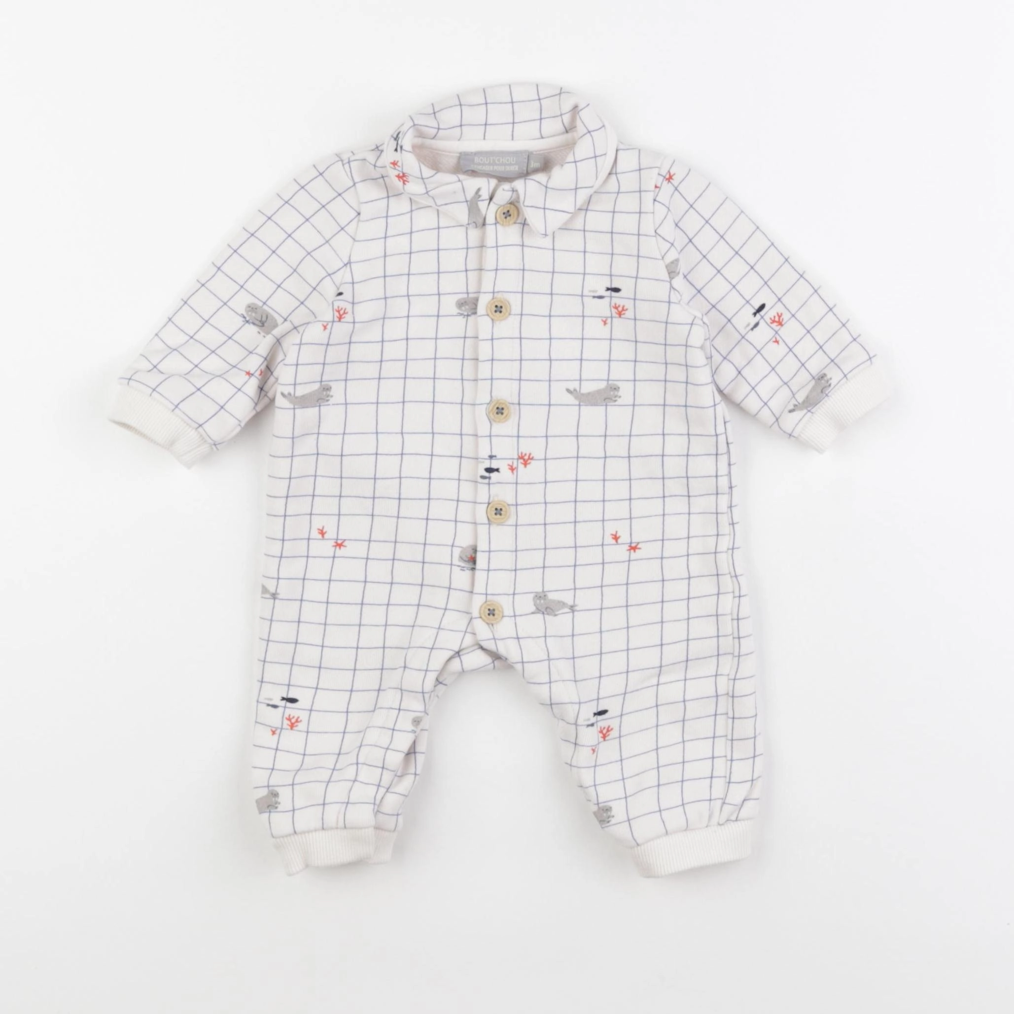 Boutchou - combinaison blanc, bleu - 3 mois