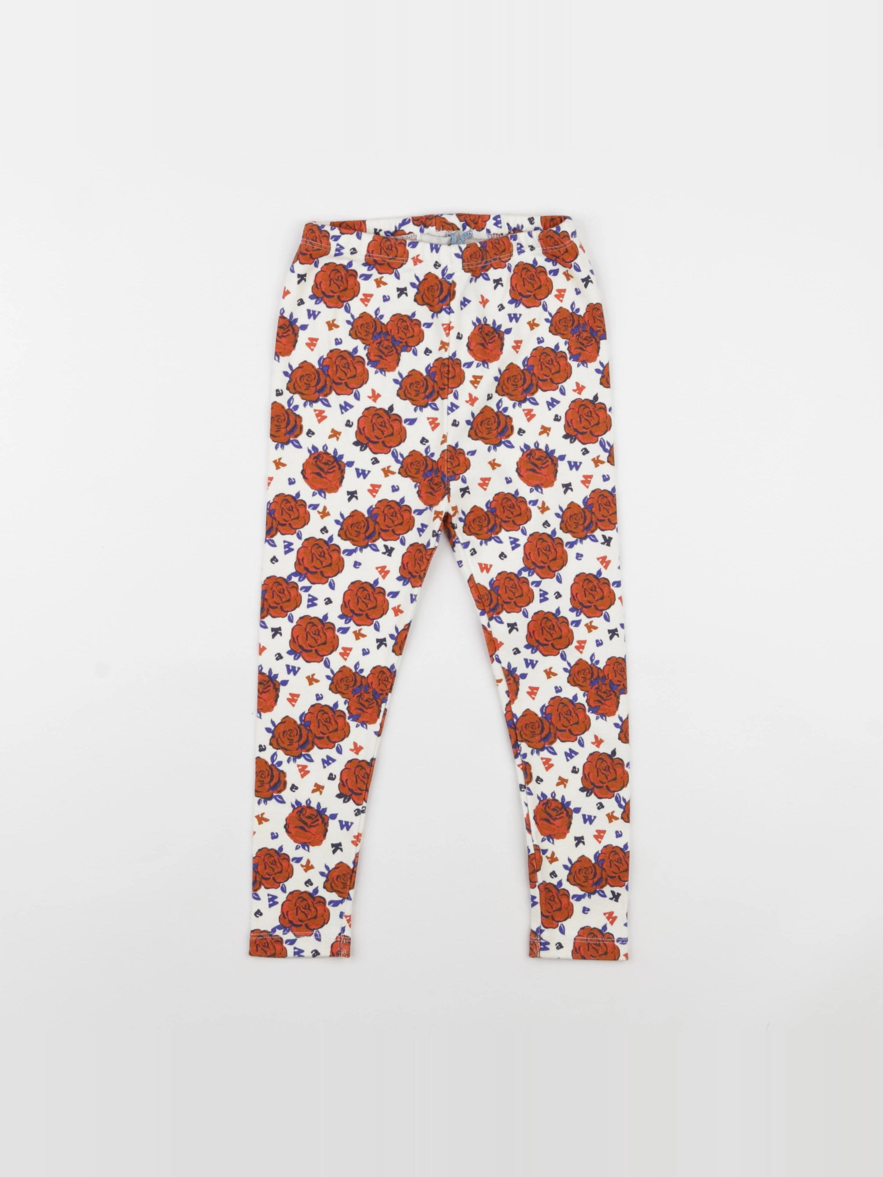 We are kids - Legging Nour Ribbed Jersey Big Flowers rouge - 4/5 ans