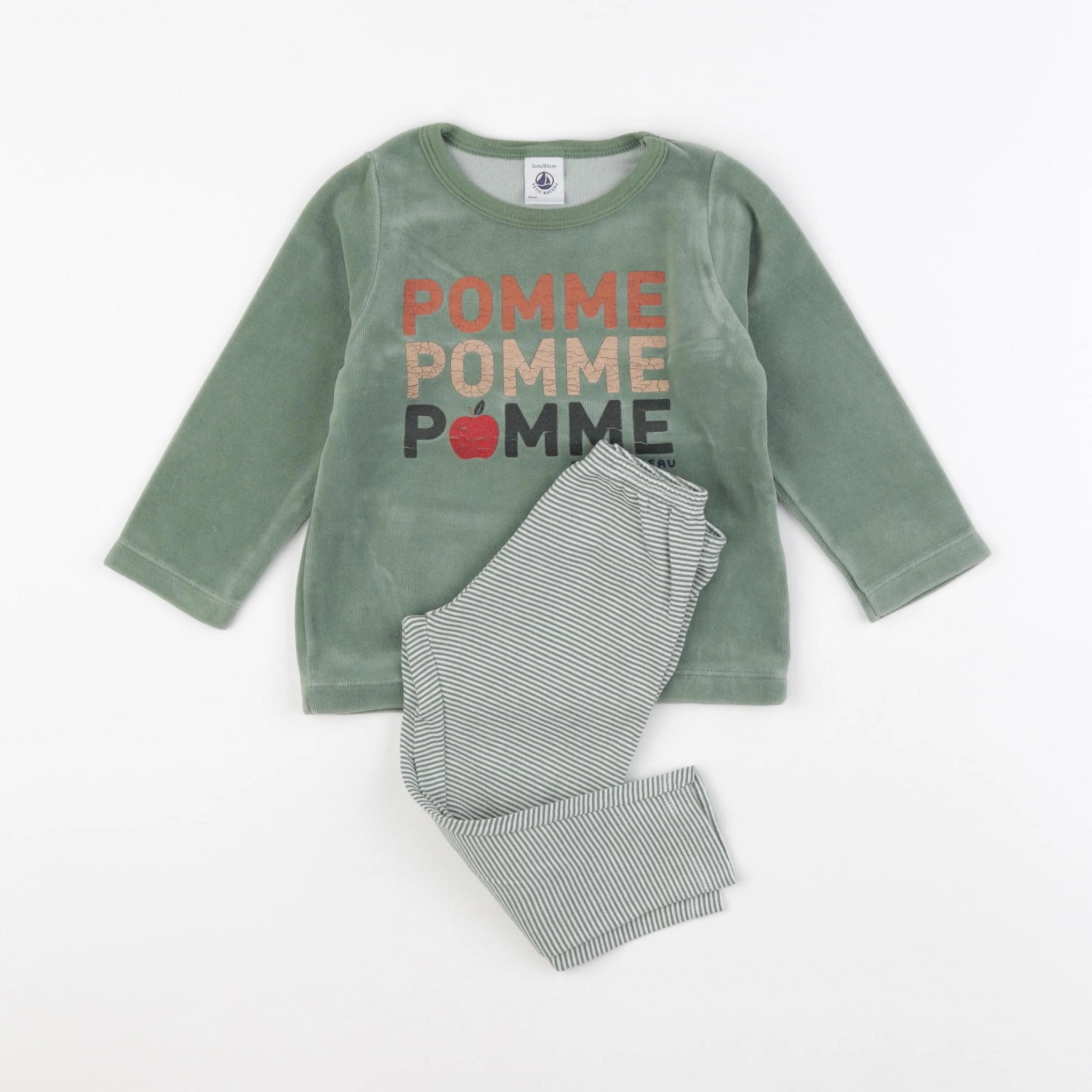 Petit Bateau - pyjama velours vert - 2 ans