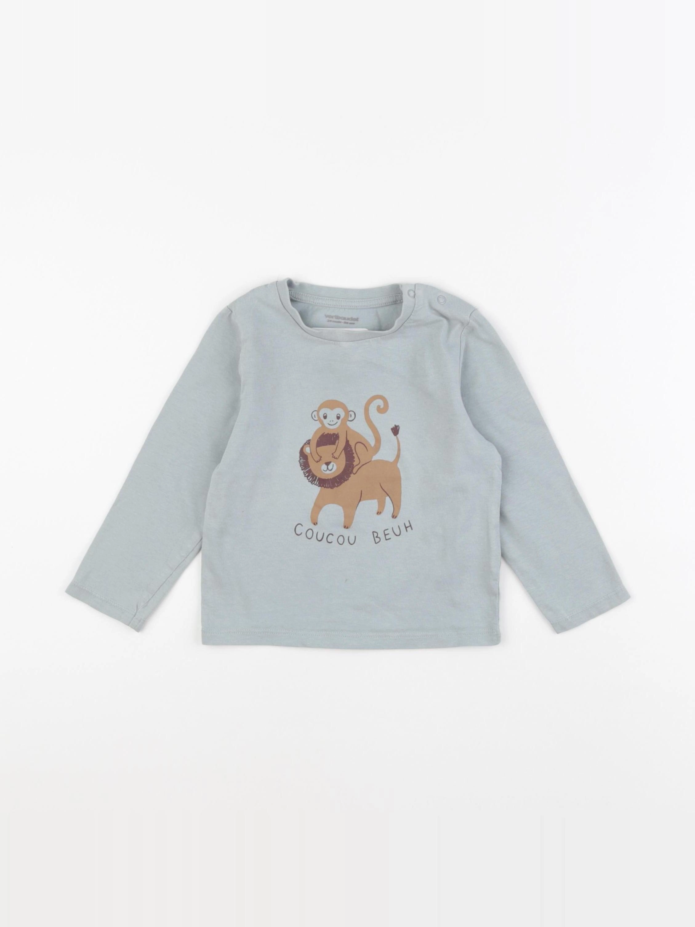 Vertbaudet - tee-shirt bleu, gris - 24 mois