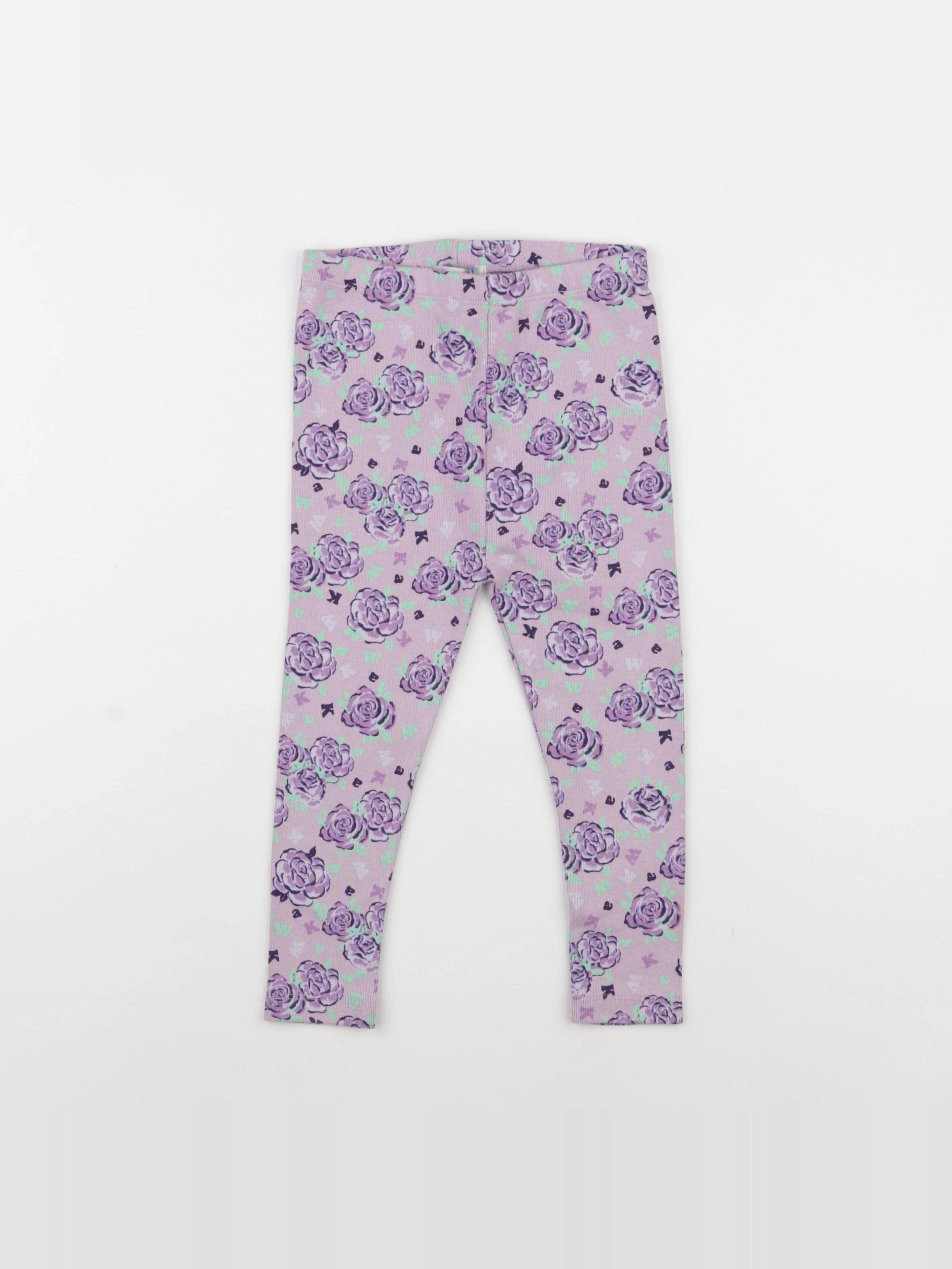 We are kids - Legging Nour Ribbed Jersey Big Flowers violet - 12/18 mois