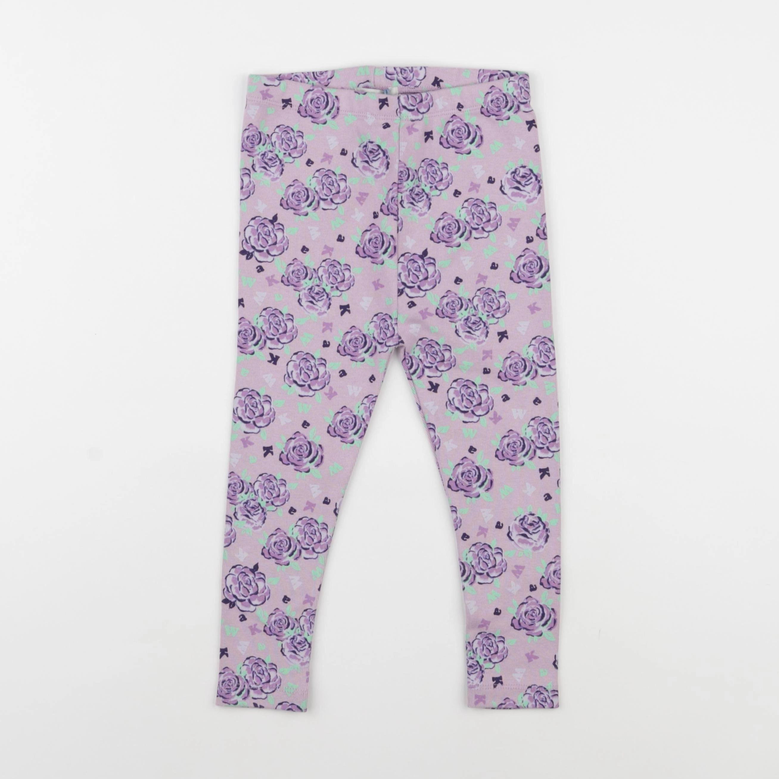 We are kids - Legging Nour Ribbed Jersey Big Flowers violet - 8/9 ans