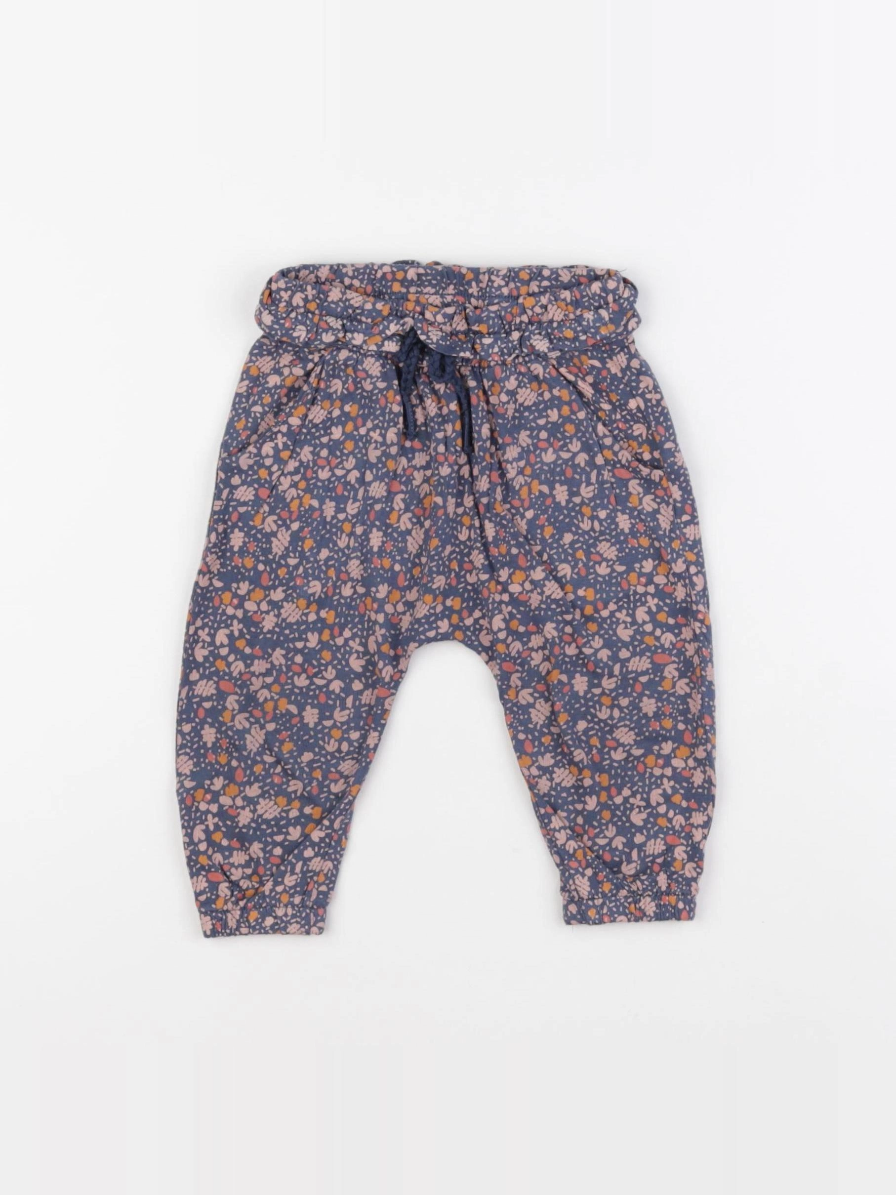 Vertbaudet - sarouel bleu, rose - 9 mois