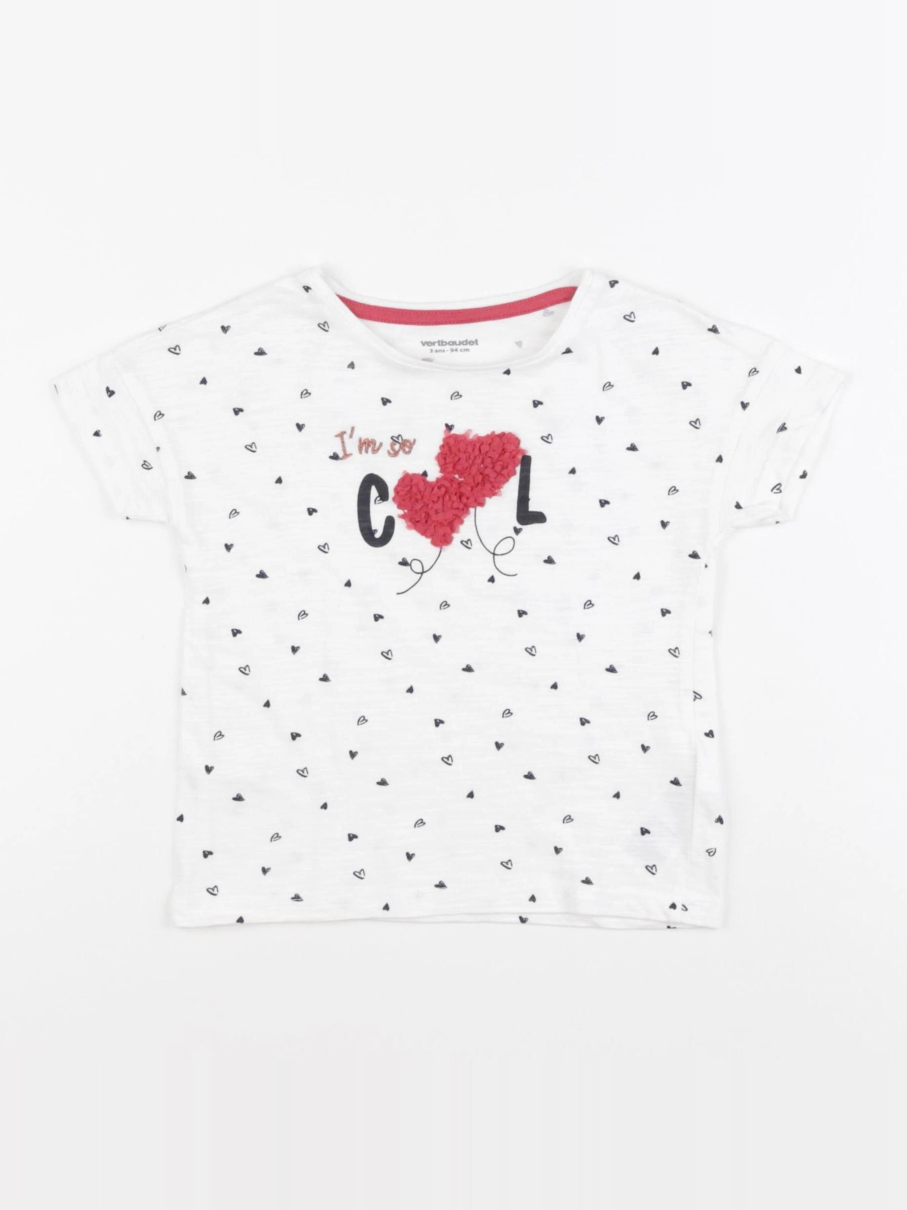 Vertbaudet - tee-shirt blanc, noir - 3 ans