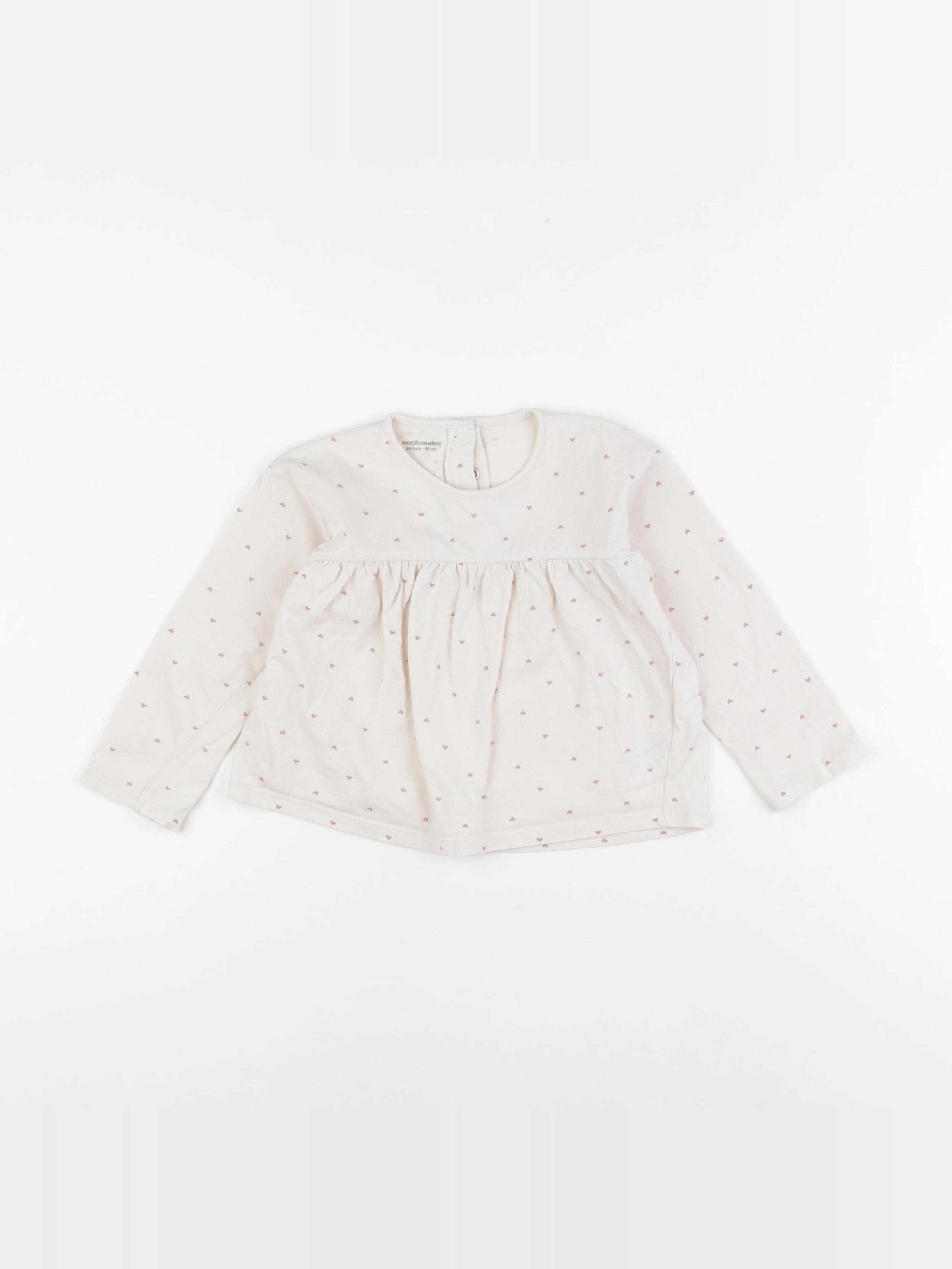 Vertbaudet - tee-shirt beige, rose - 24 mois