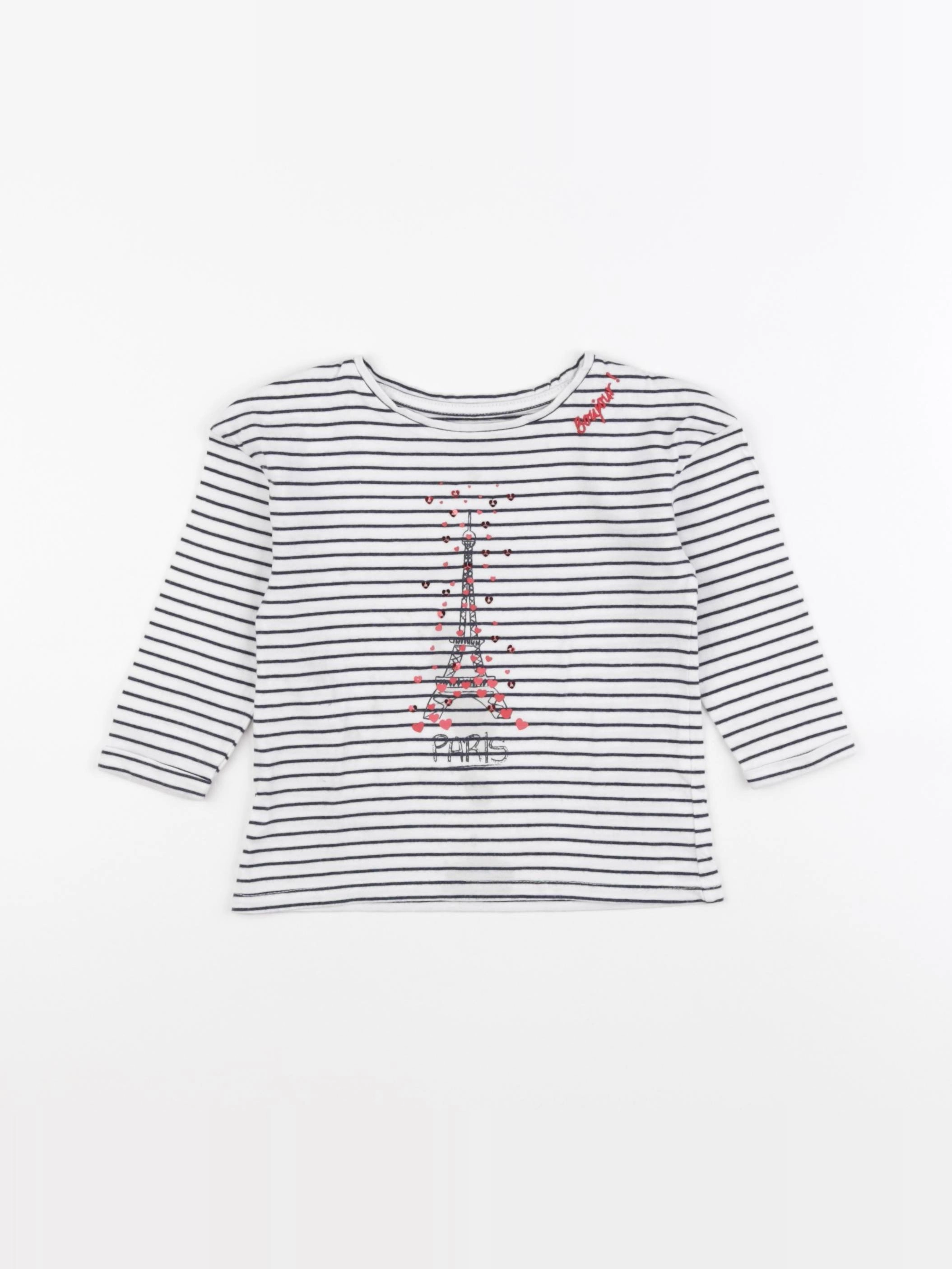 Vertbaudet - tee-shirt blanc, bleu - 2 ans