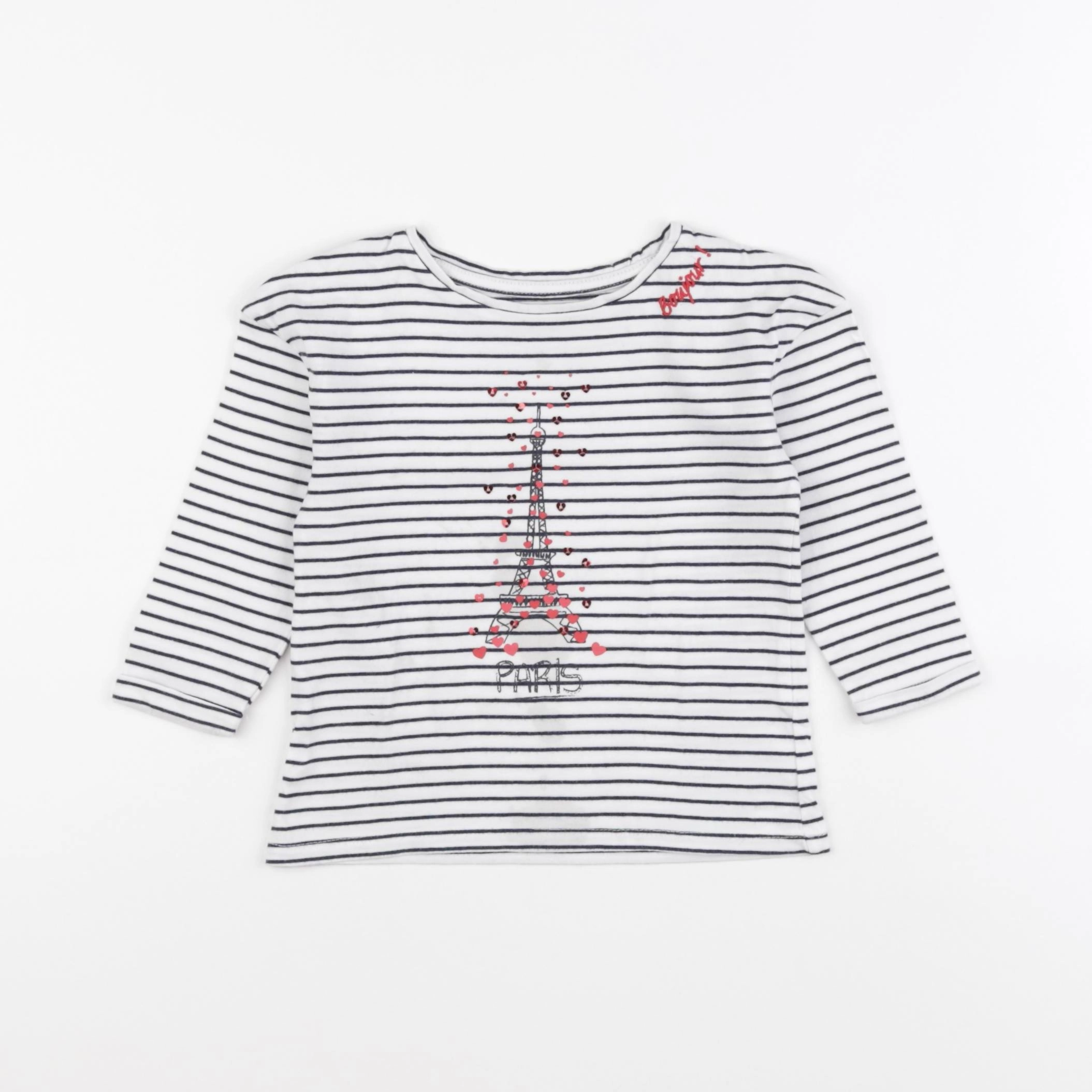 Vertbaudet - tee-shirt blanc, bleu - 2 ans