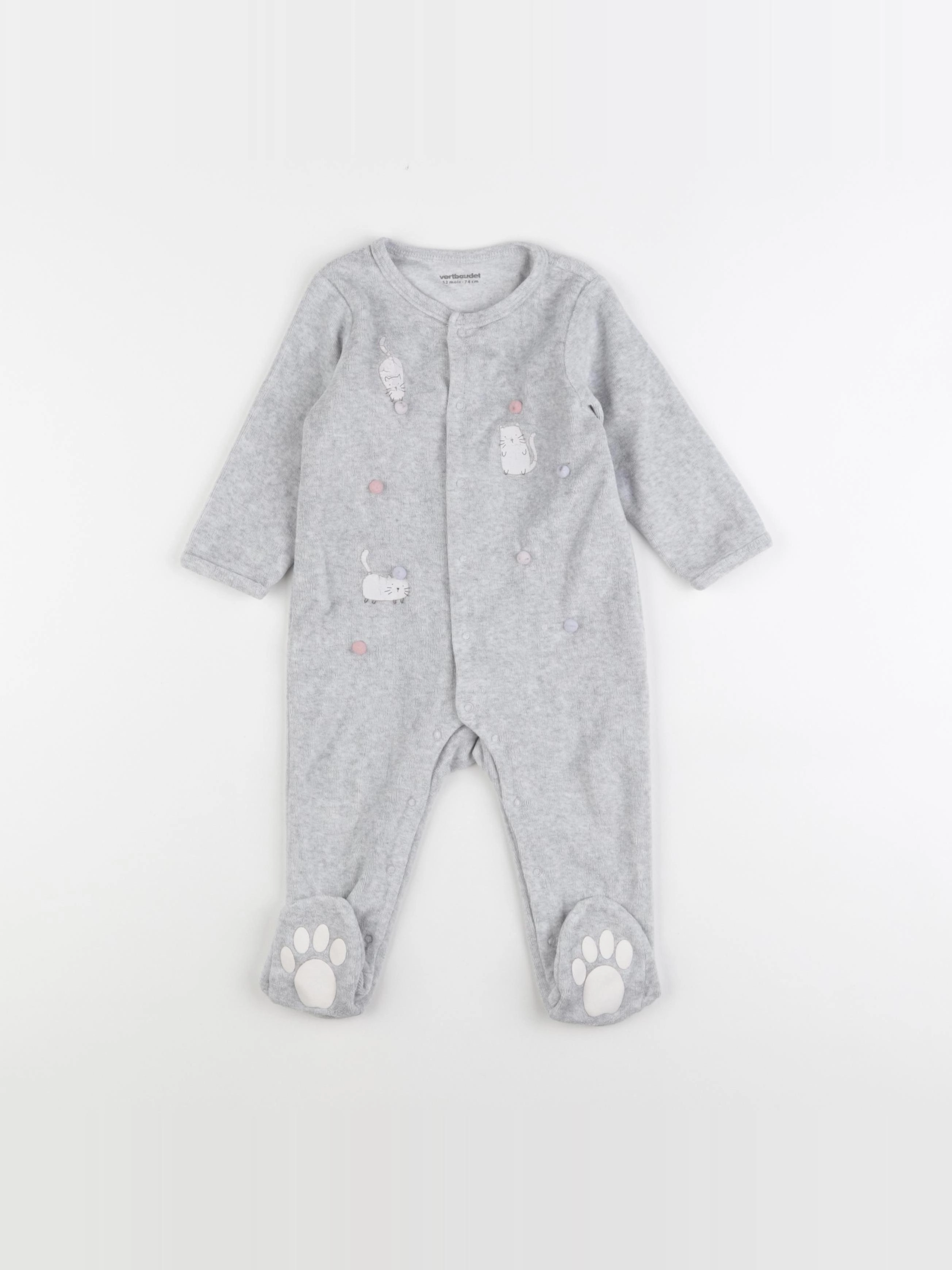 Vertbaudet - pyjama velours gris - 12 mois