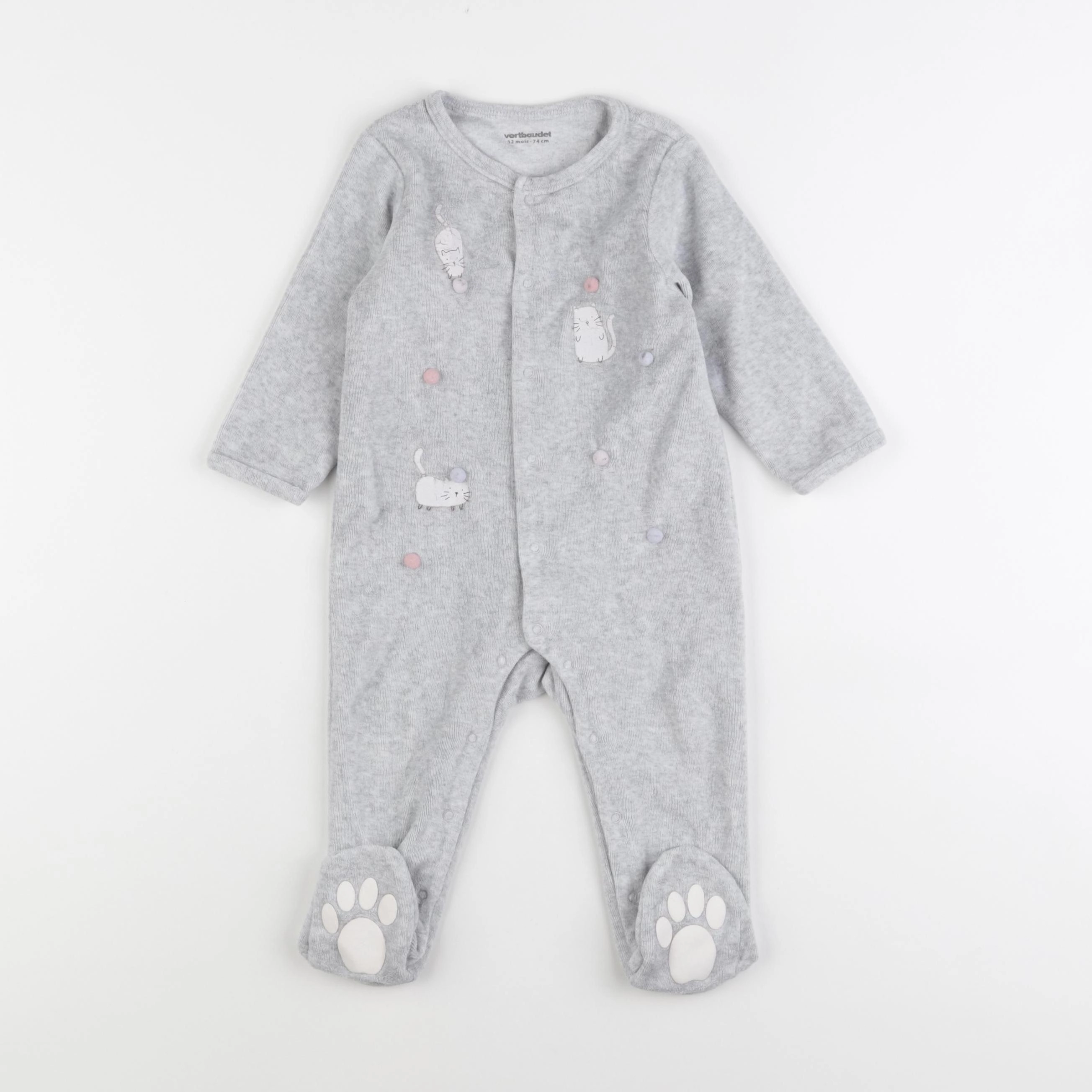 Vertbaudet - pyjama velours gris - 12 mois