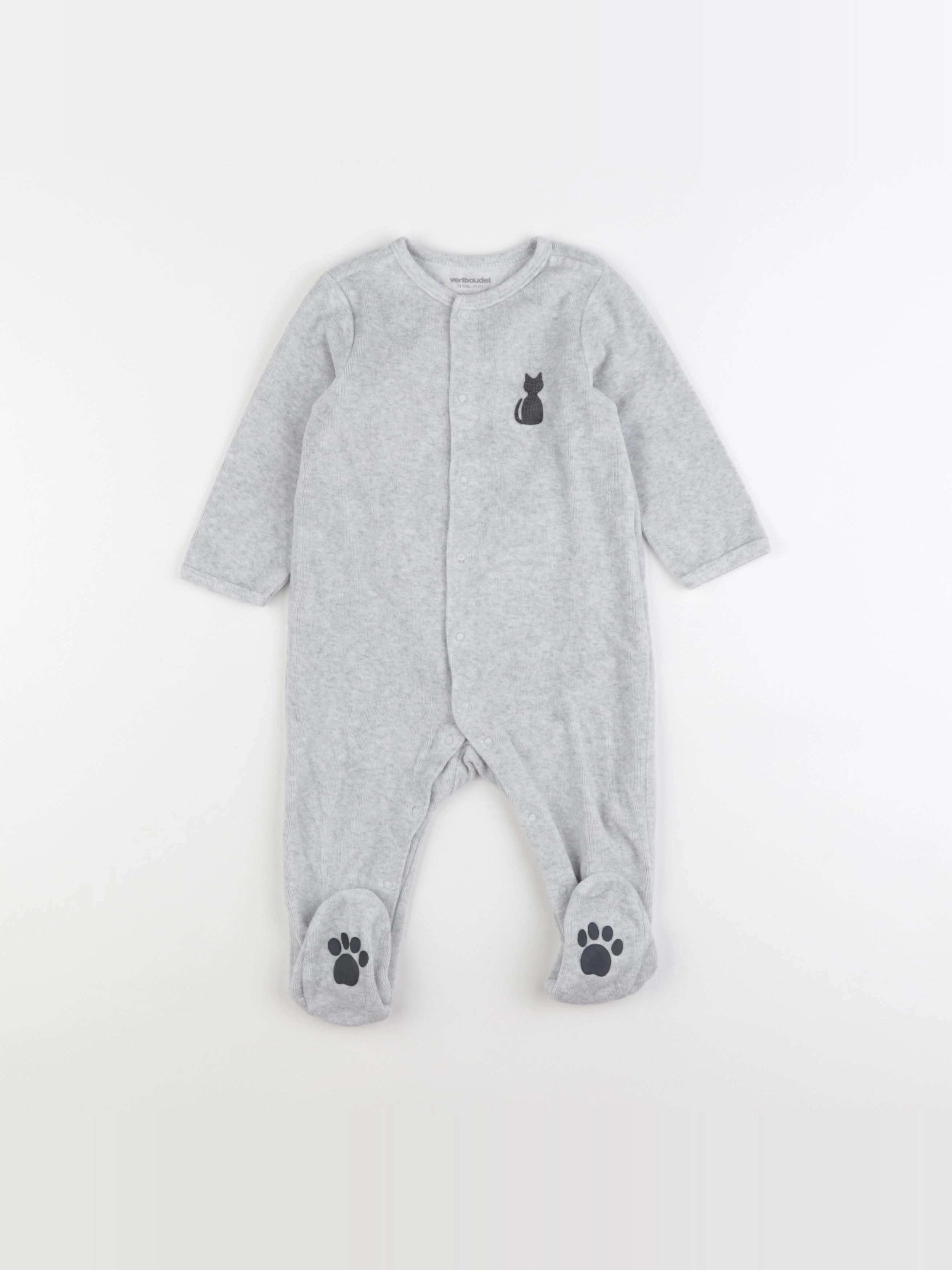 Vertbaudet - pyjama velours gris - 12 mois