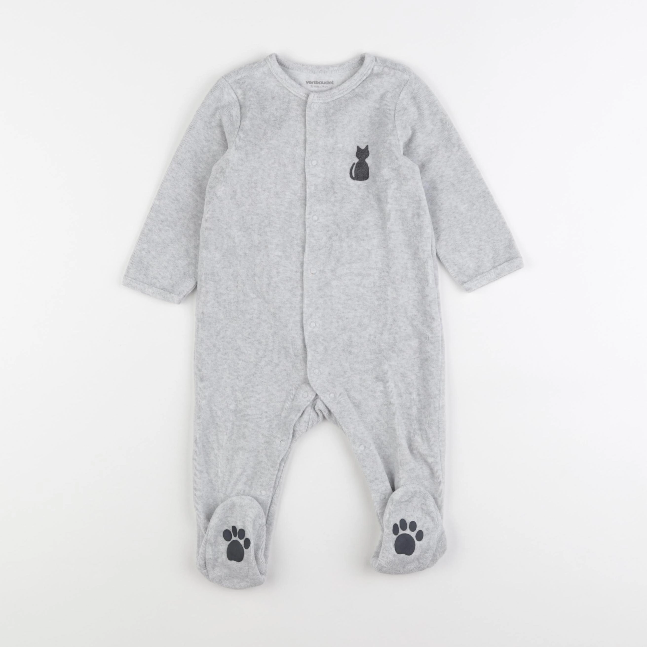 Vertbaudet - pyjama velours gris - 12 mois