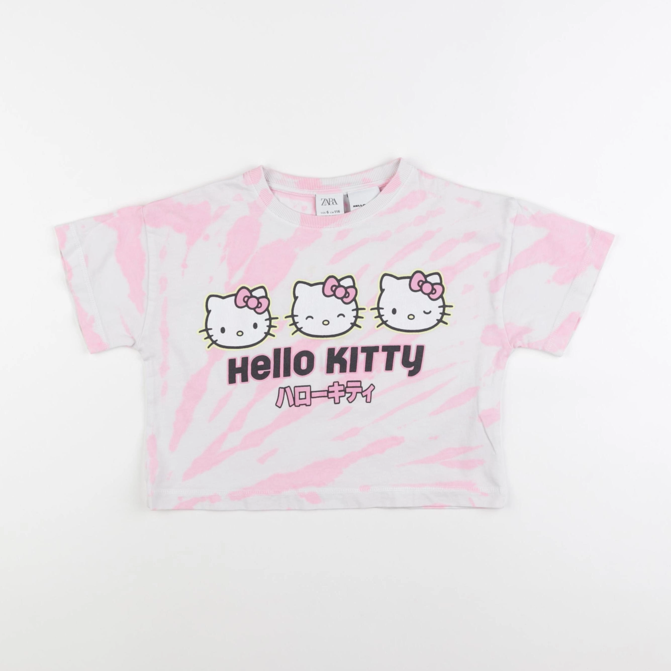 Zara - tee-shirt blanc, rose - 6 ans