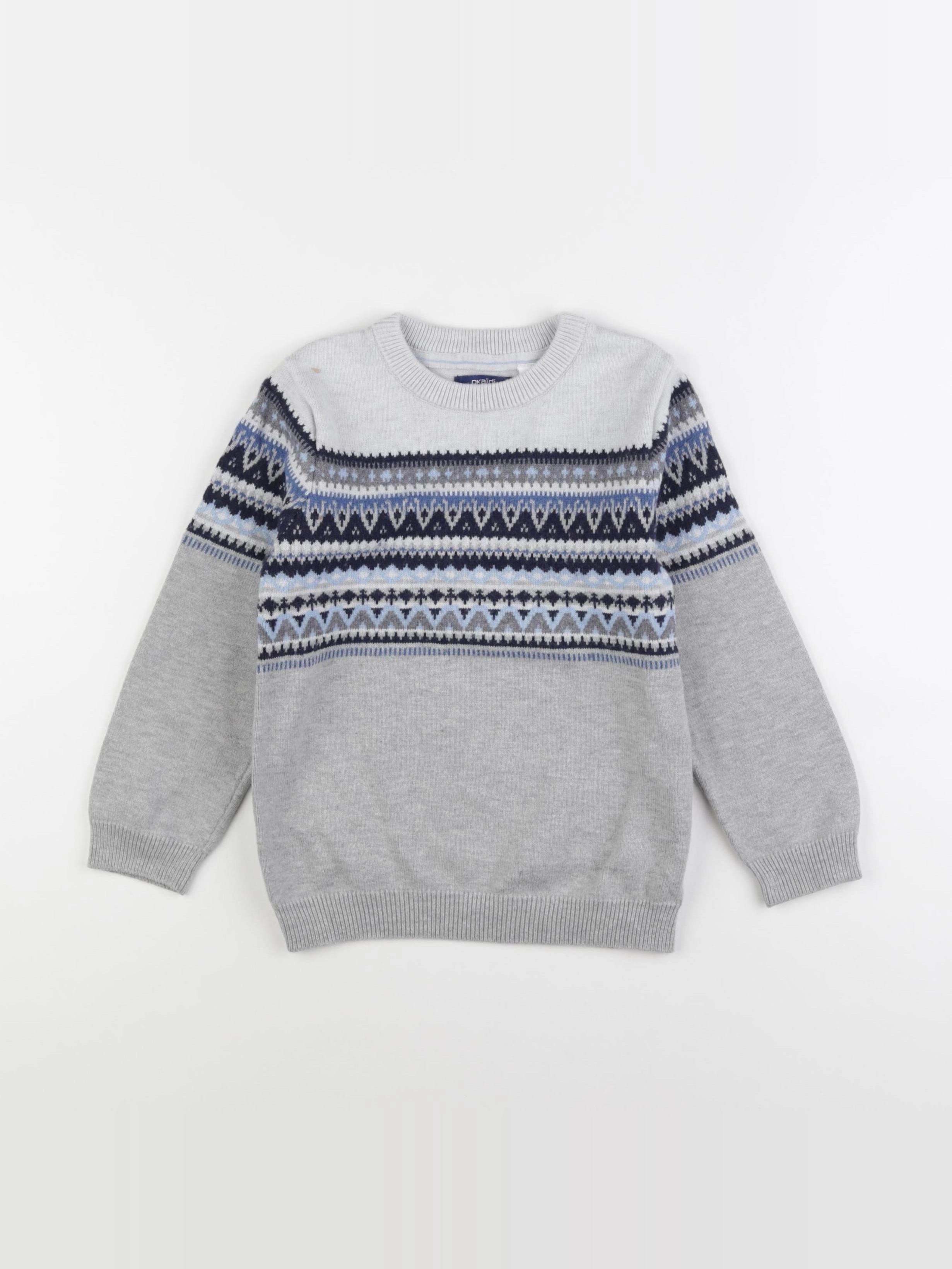 Okaidi - pull bleu, gris - 5 ans