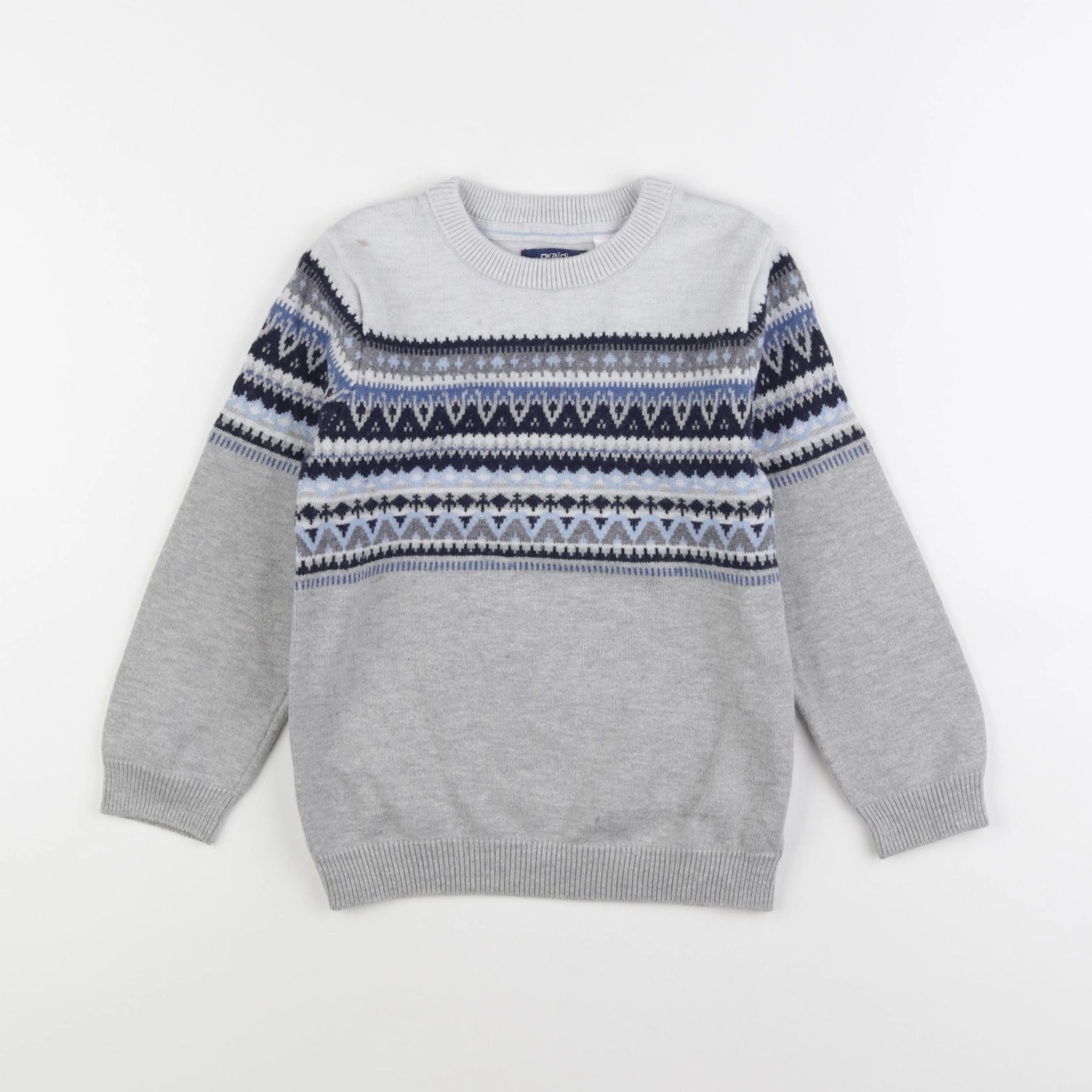 Okaidi - pull bleu, gris - 5 ans