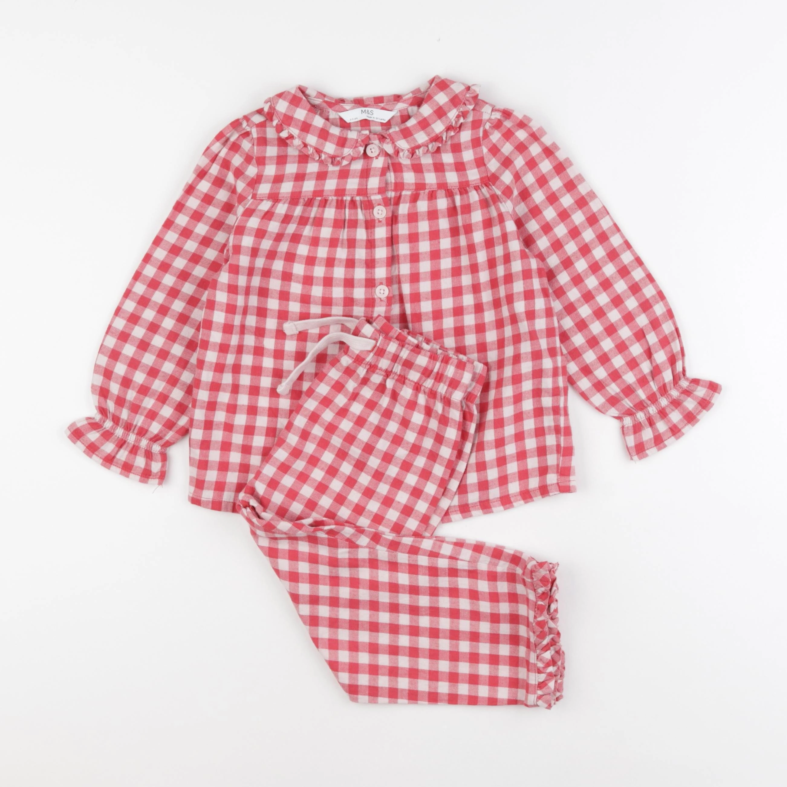 Marks & Spencer  - pyjama coton blanc, rose - 2/3 ans