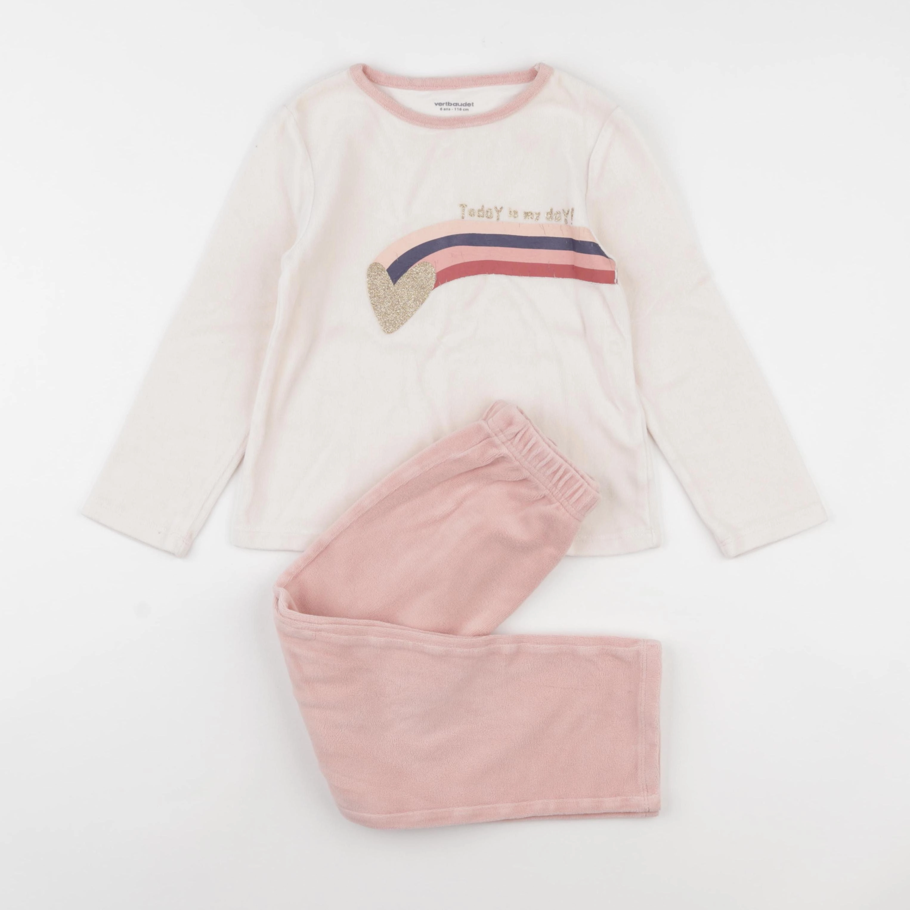 Vertbaudet - pyjama velours blanc, rose - 6 ans